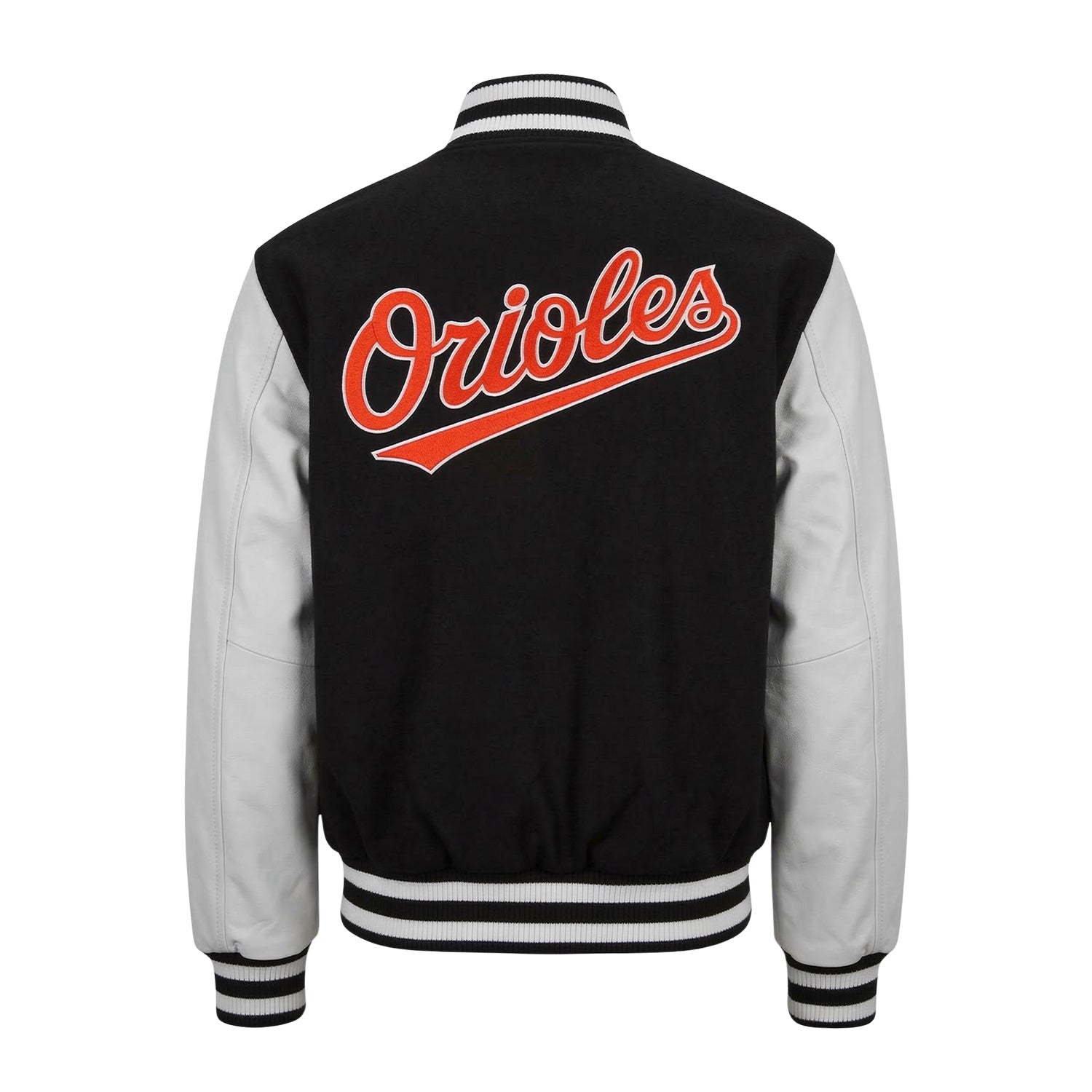 MLB Men's Baltimore Orioles Black & White Varsity Jacket (Back)