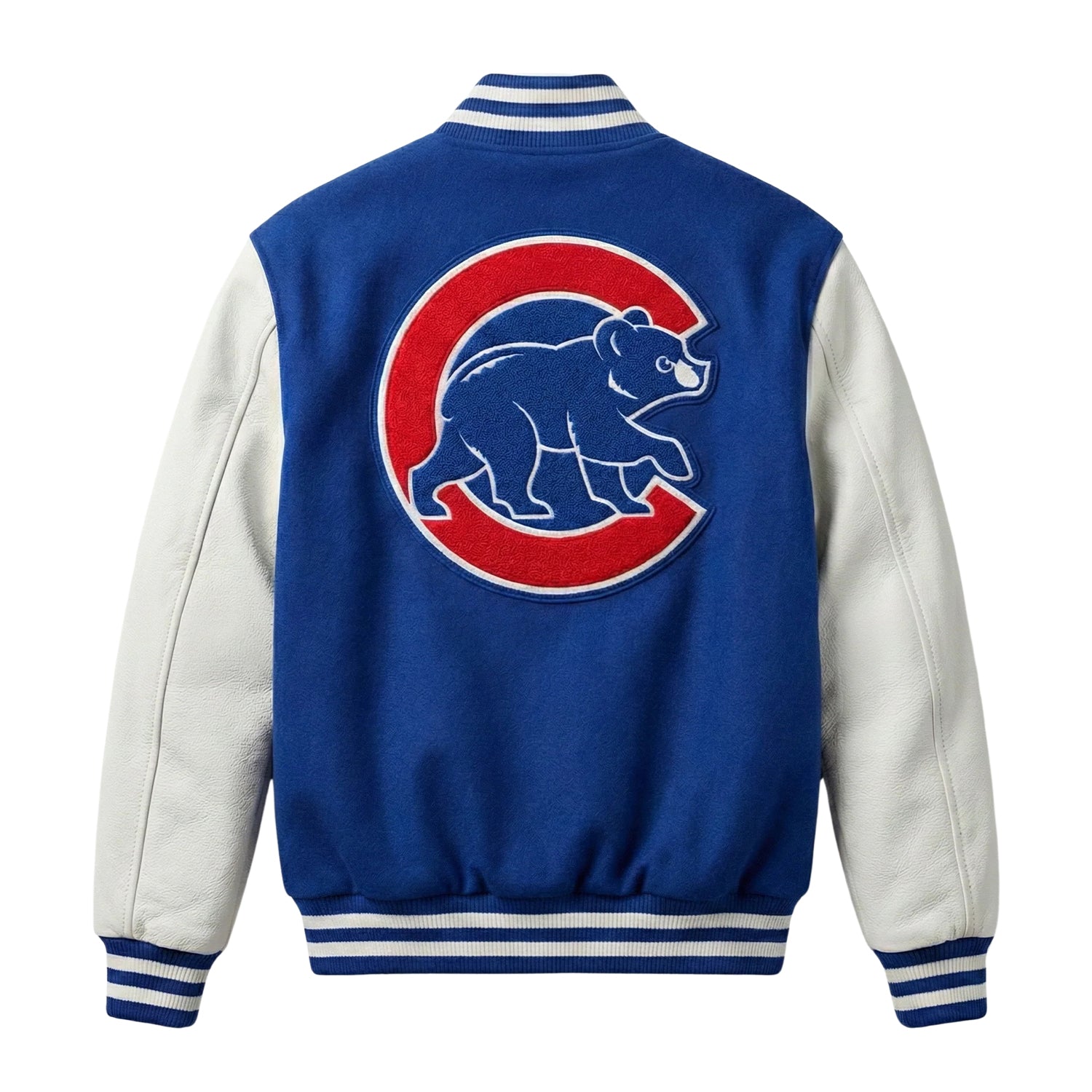 MLB Men's Chicago Cubs Blue wool & leather Varsity Jacket (Back)