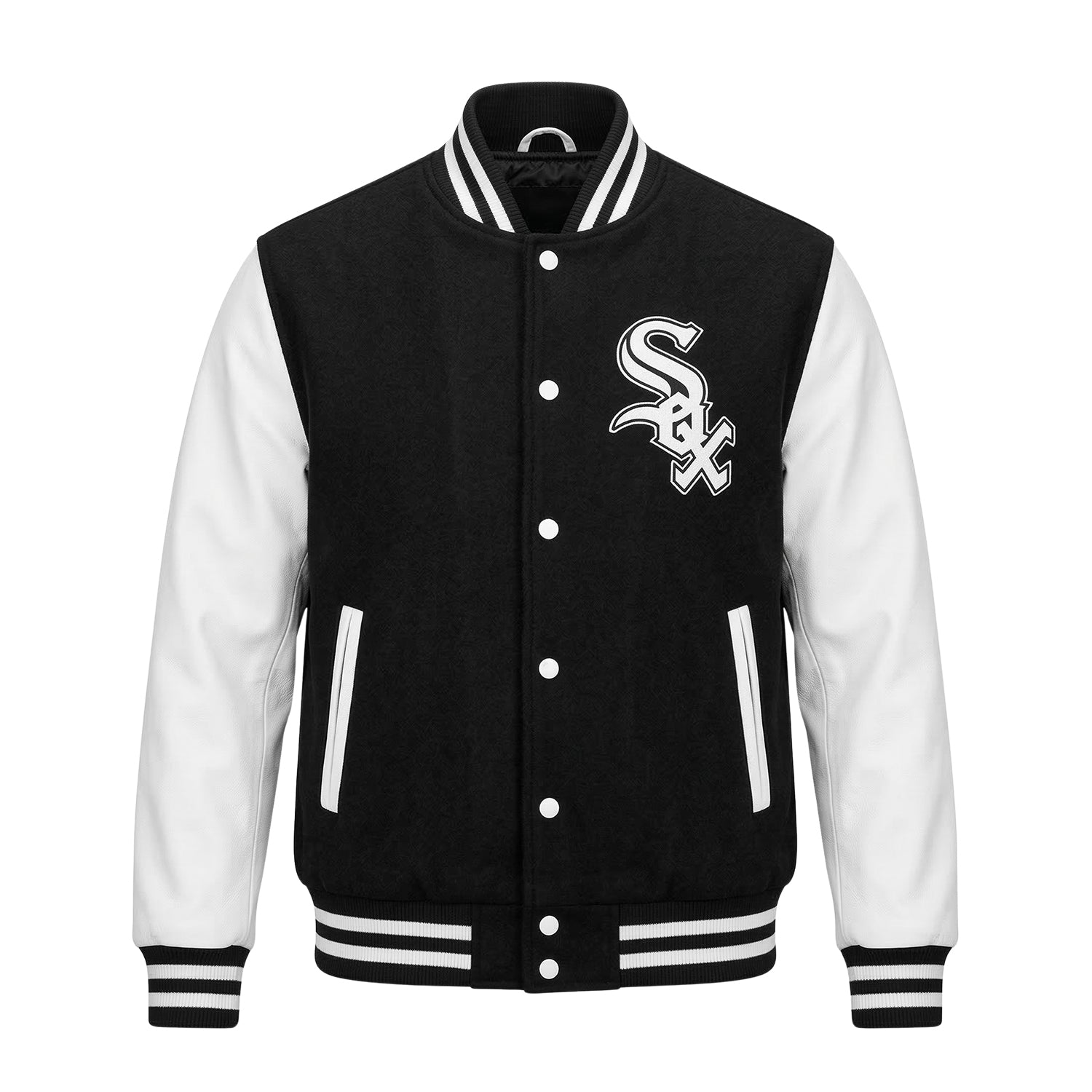 MLB Men's Chicago White Sox Black & White wool Varsity Jacket