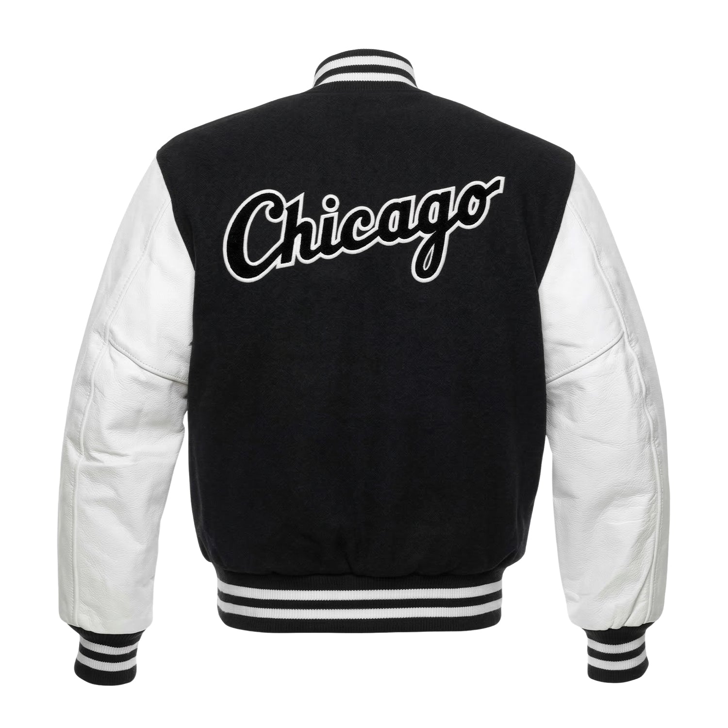 MLB Men's Chicago White Sox Black & White wool Varsity Jacket (Back)