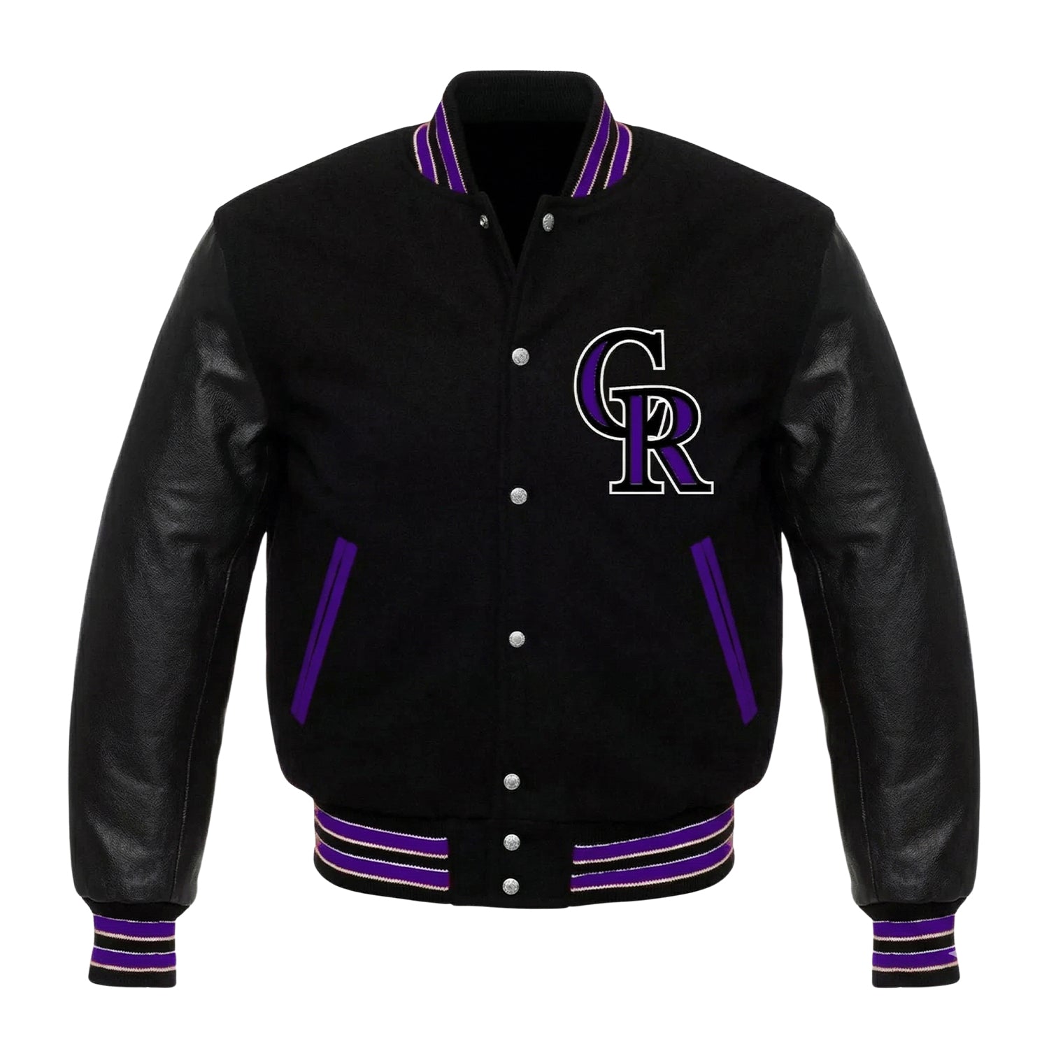 MLB Men's Colorado Rockies Black Wool & Leather Varsity Jacket