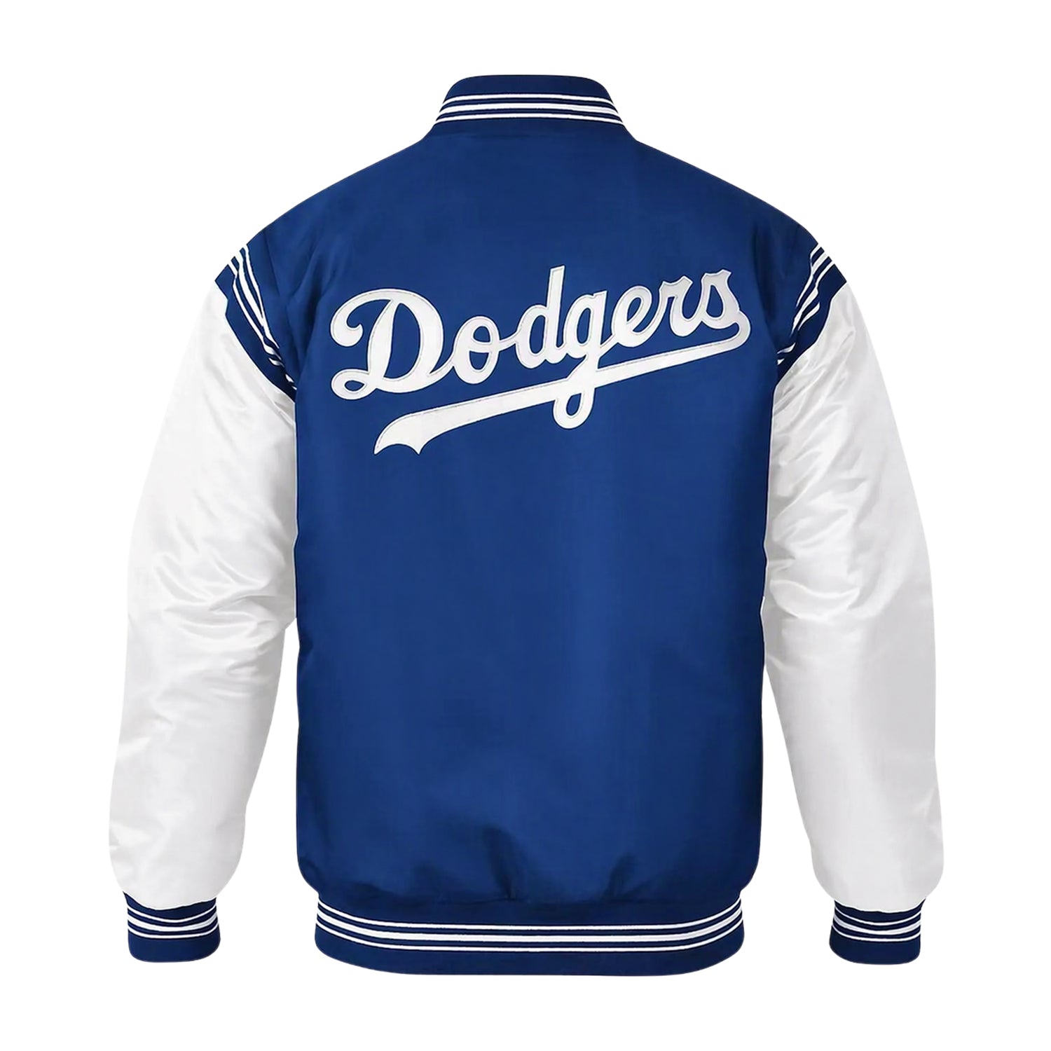 MLB Men's Los Angeles Dodgers Royal Blue Satin Varsity Jacket (Back)