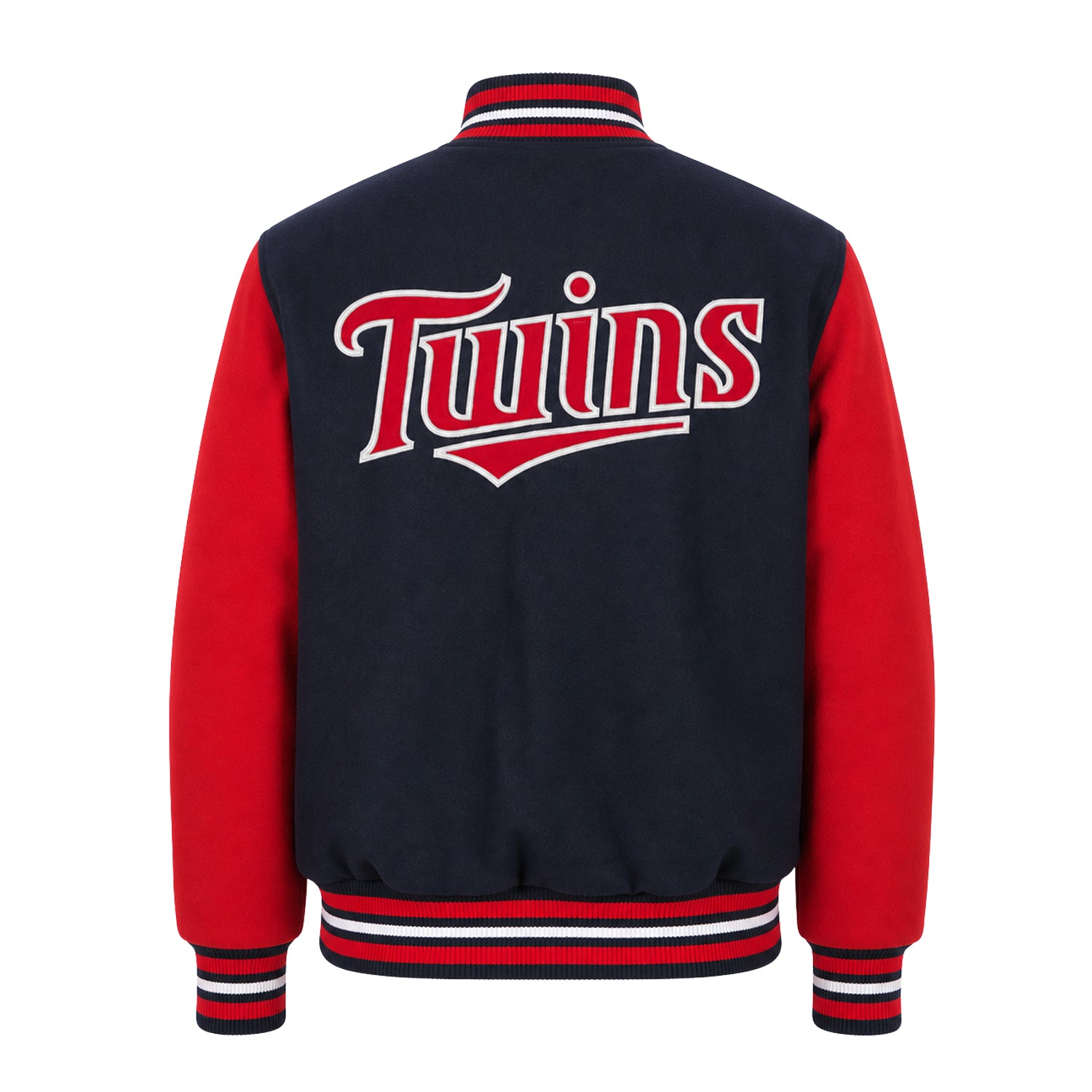 MLB Men's Minnesota Twins Navy & Red Varsity Jacket (Back)