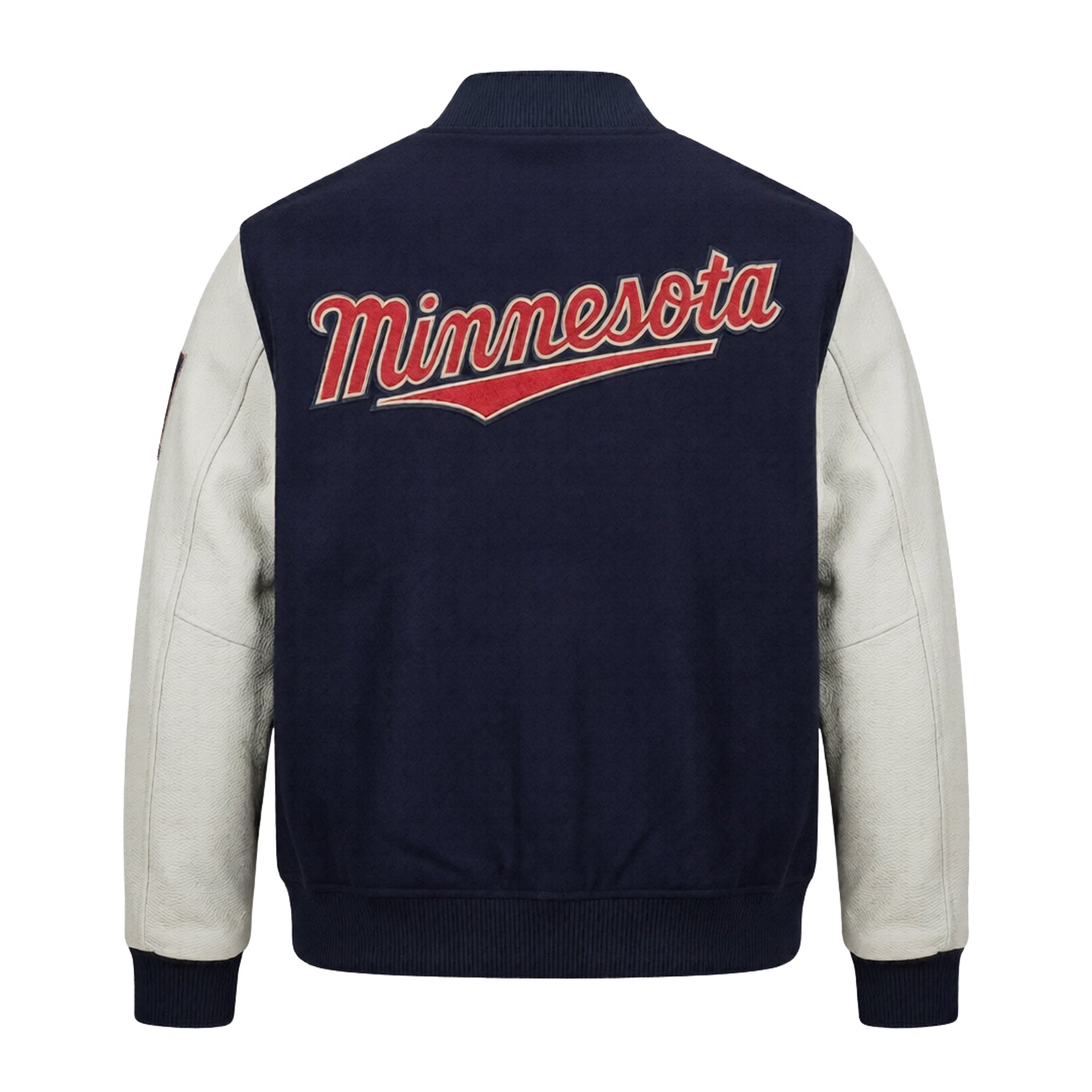 MLB Men's Minnesota Twins Navy and White Varsity Jacket (Back)
