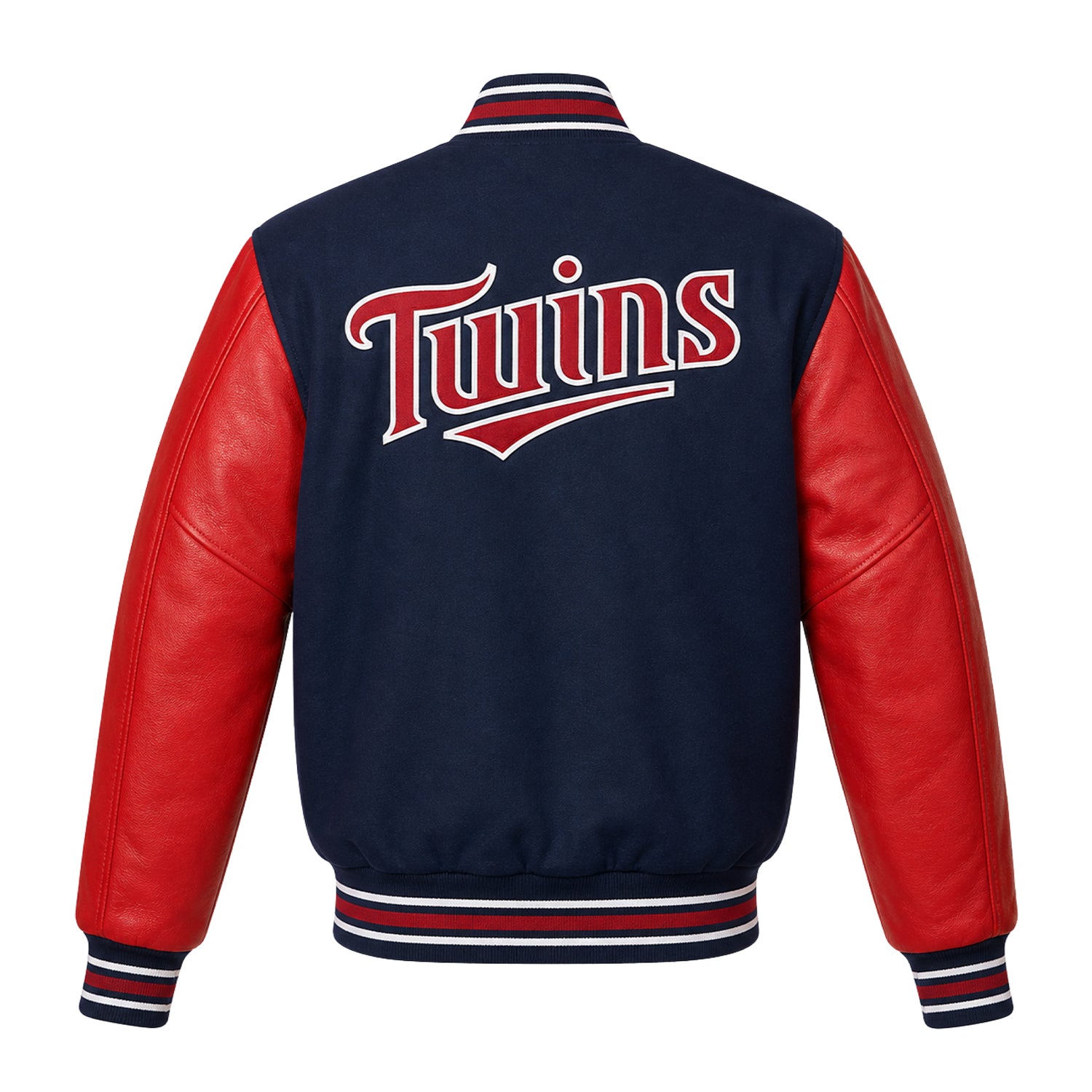 MLB Men's Minnesota Twins Navy with Red Sleeves Varsity Jacket (Back)