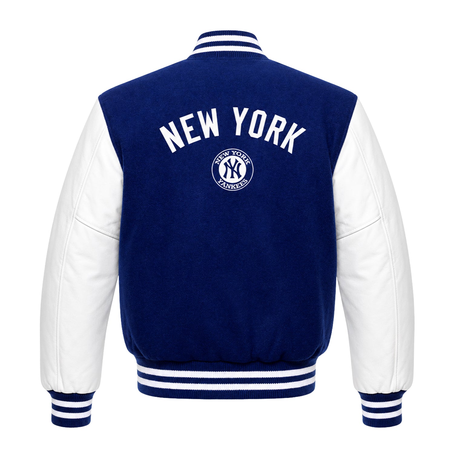 MLB Men's New York Yankees Blue and White Varsity Jacket (Back)