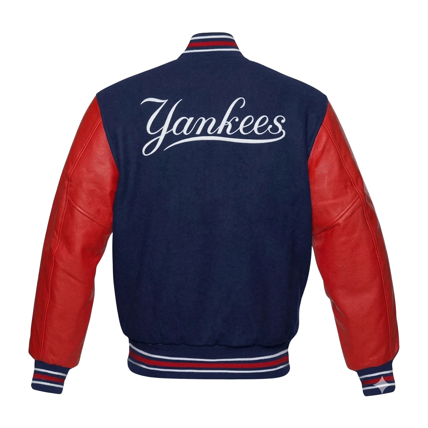MLB Men's New York Yankees Navy Blue & Red Varsity Jacket (Back)