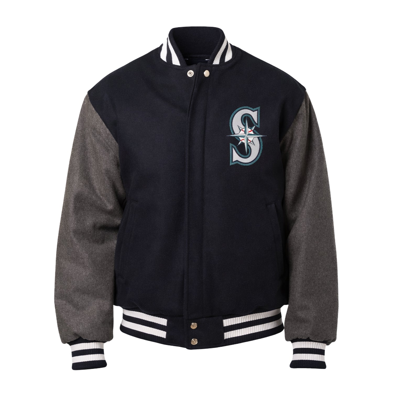 MLB Men's Seattle Mariners Navy and Grey Varsity Jacket