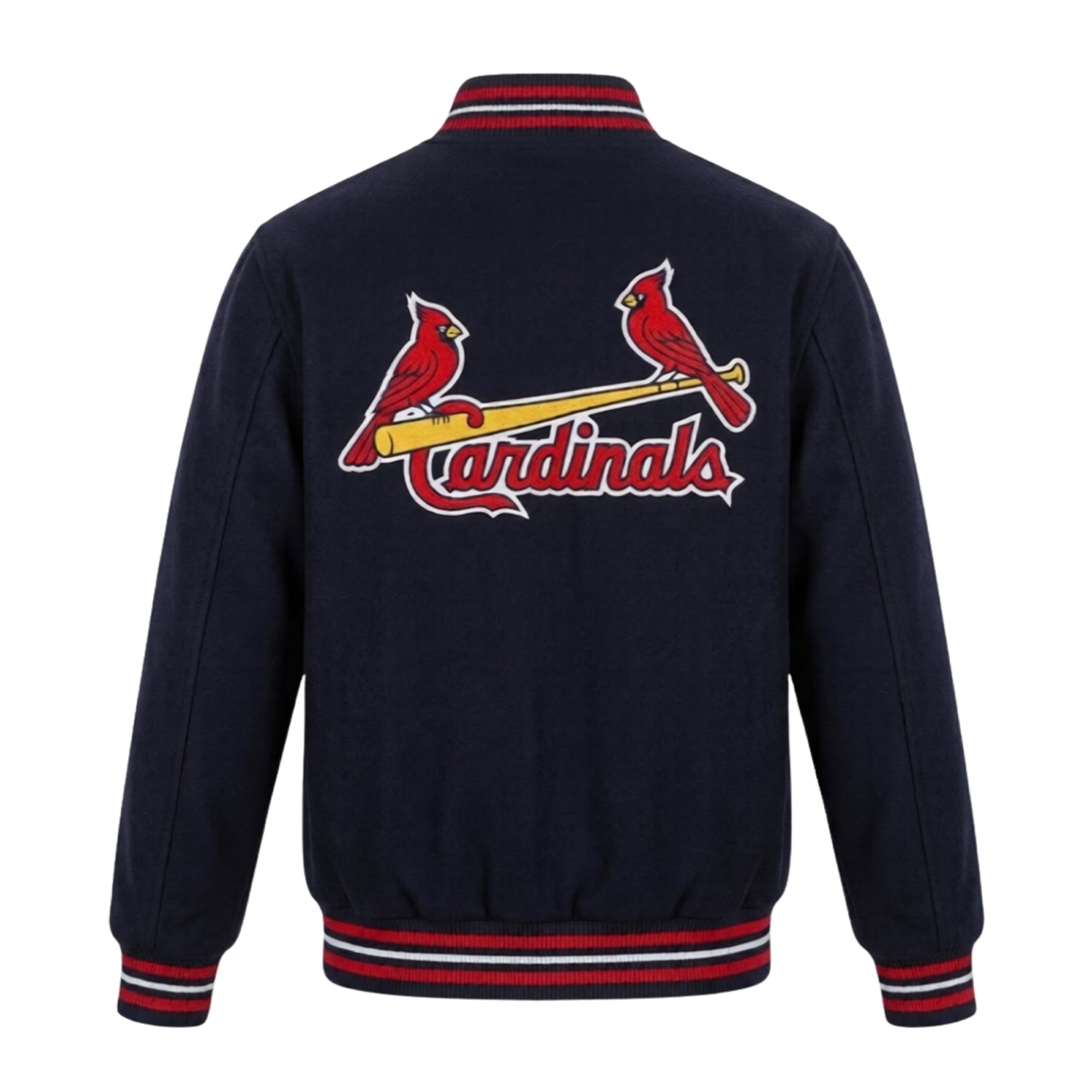 MLB Men's St Louis Cardinals Black Wool Varsity Jacket (Back)