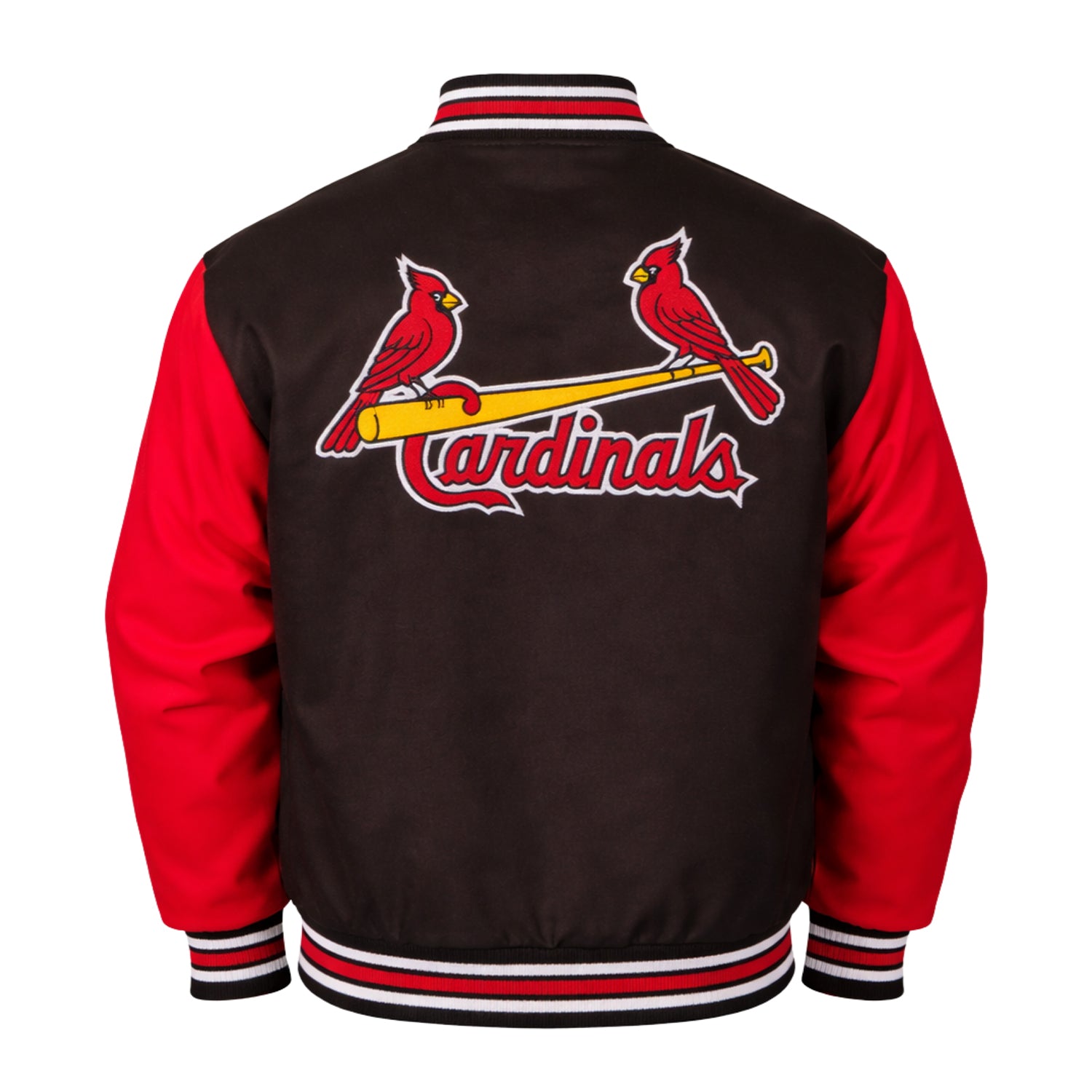 MLB Men's St Louis Cardinals Black & Red Varsity Jacket (Back)