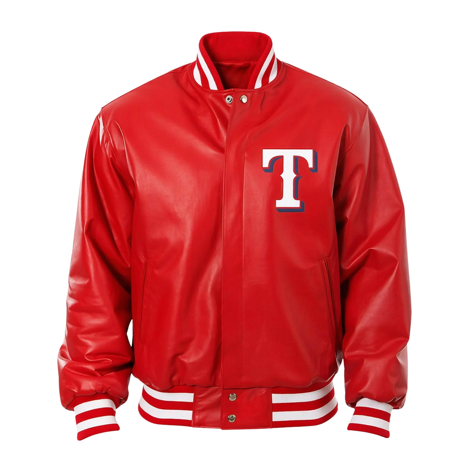MLB Men's Texas Rangers Red Wool & Leather Varsity Jacket