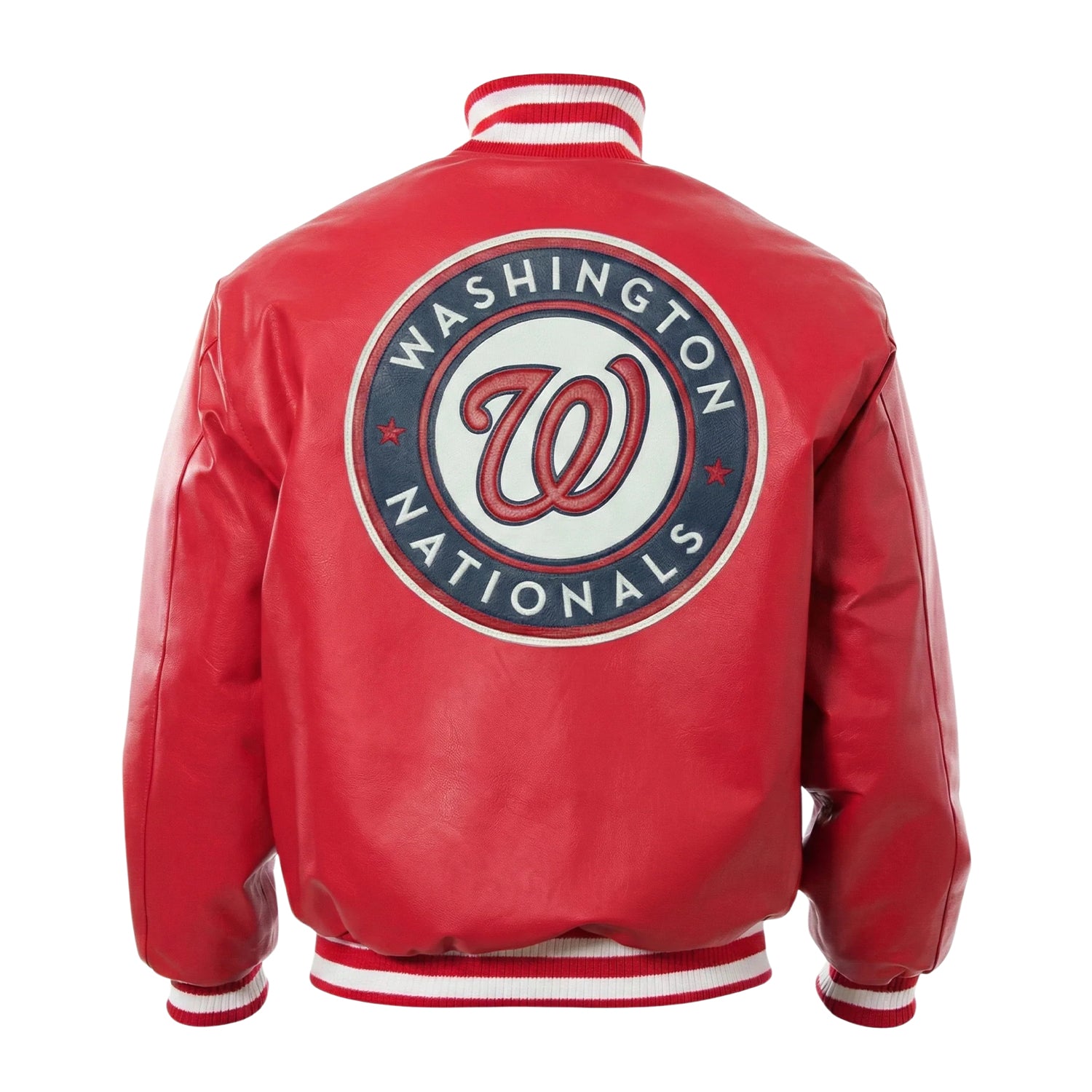 MLB Men's Washington Nationals Red Leather Varsity Jacket (Back)