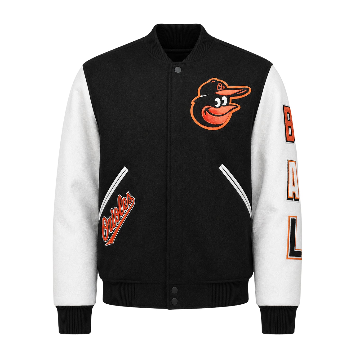 MLB Men's Baltimore Orioles Black & White Wool Varsity Jacket