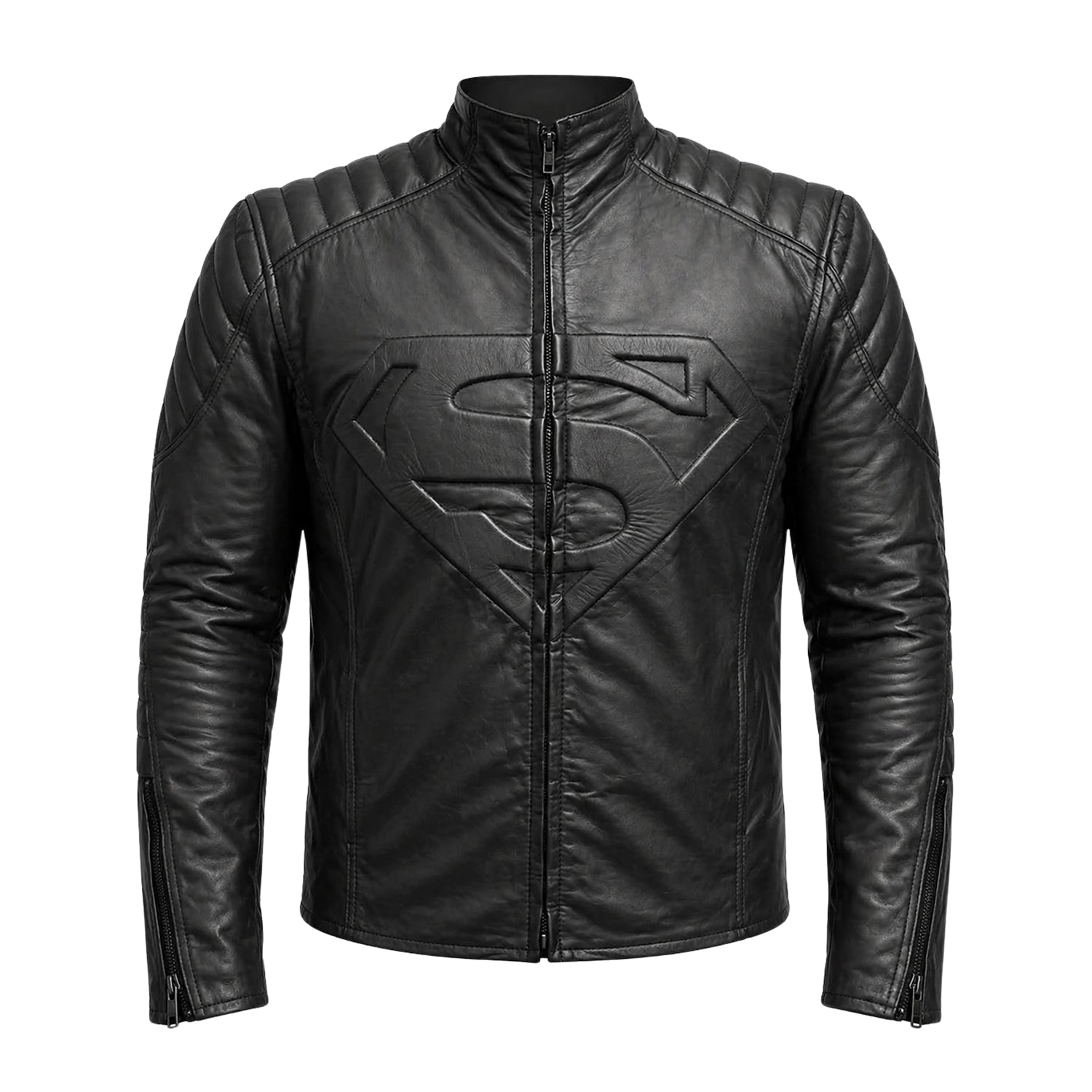 Man's Biker Superman Smallville Steel Shield Black Leather Jacket