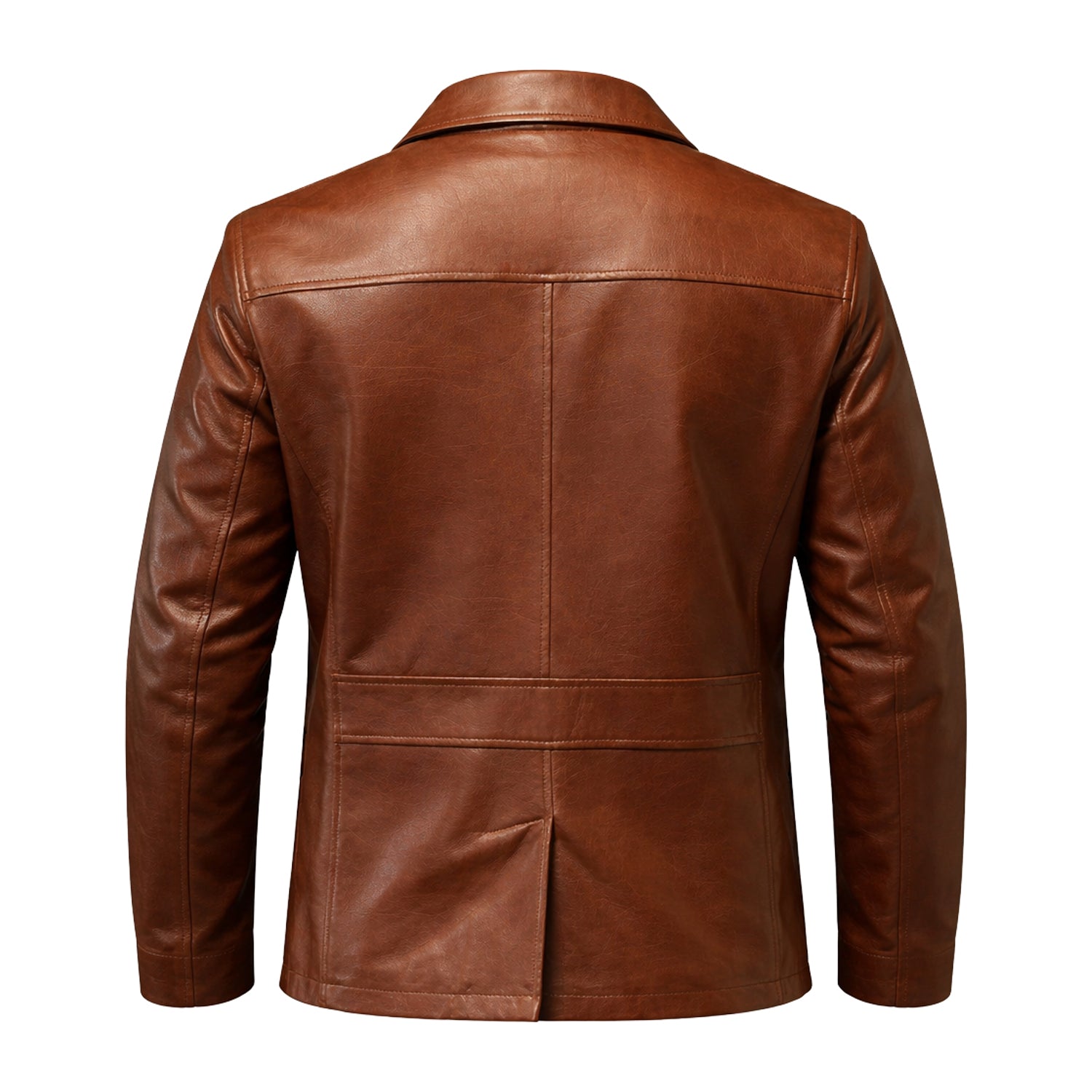 Men's Biker Ribbed Cuffs Brown Leather Jacket (Back)