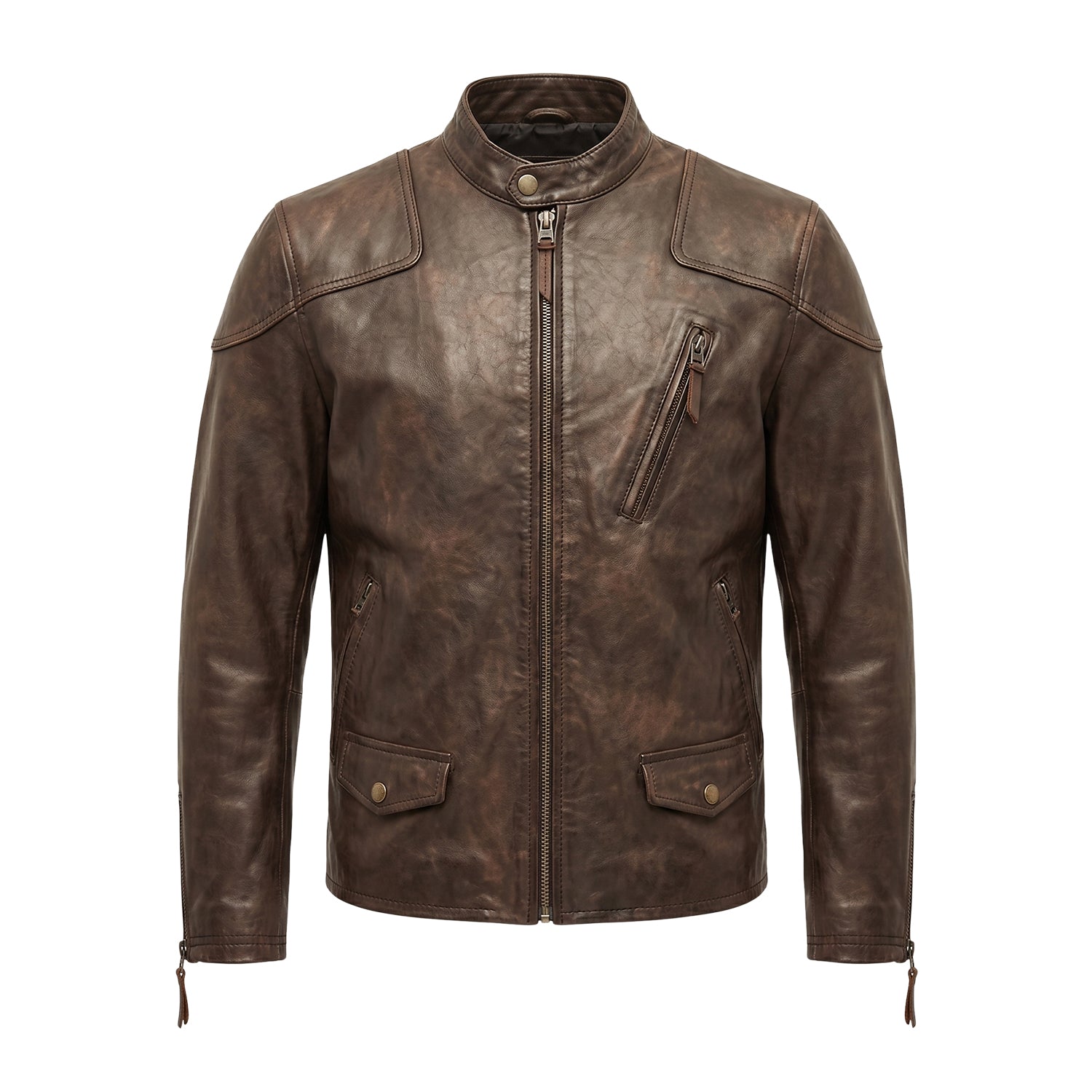 Men's Biker Tea Core Brown Leather Jacket