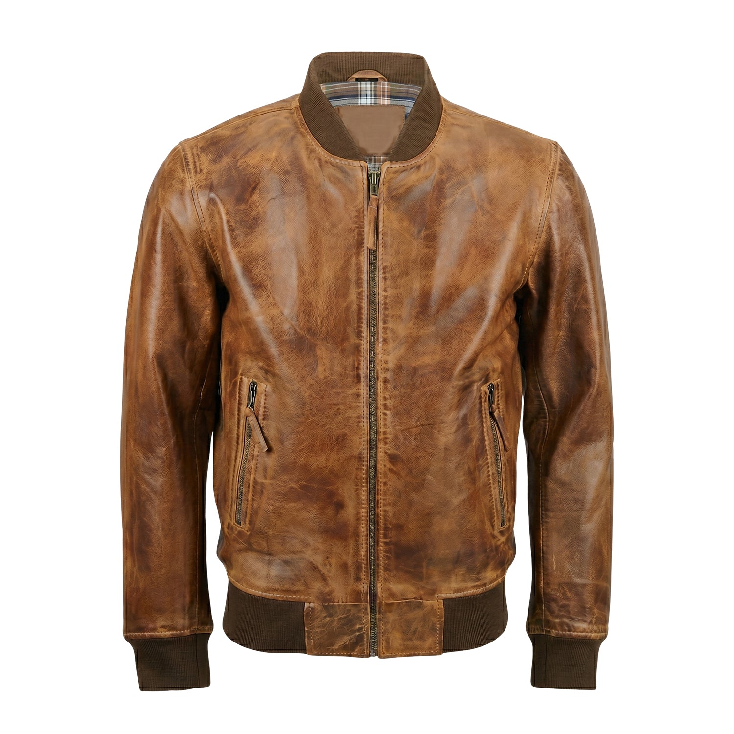 Men's Bomber Distressed Finish Brown Leather Jacket