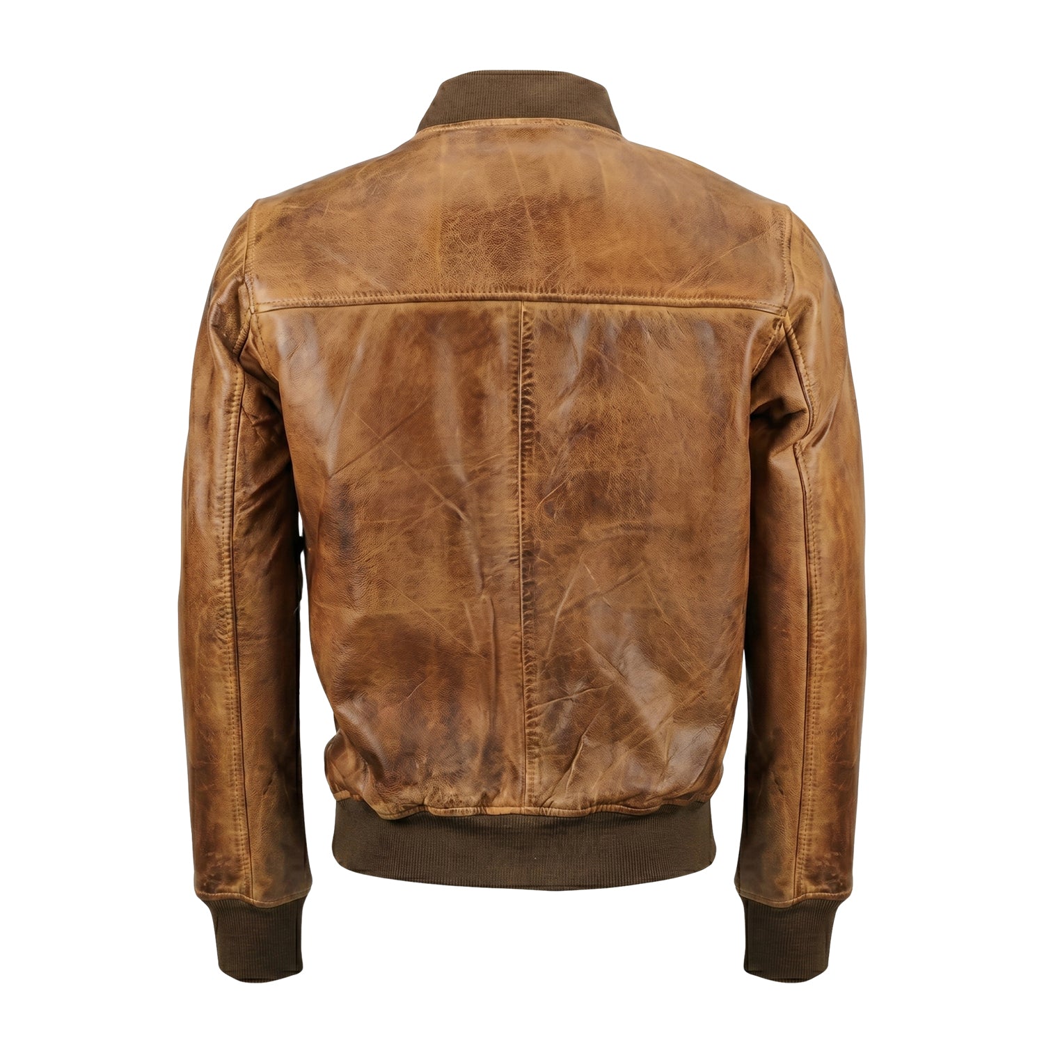 Men's Bomber Distressed Finish Brown Leather Jacket (Back)