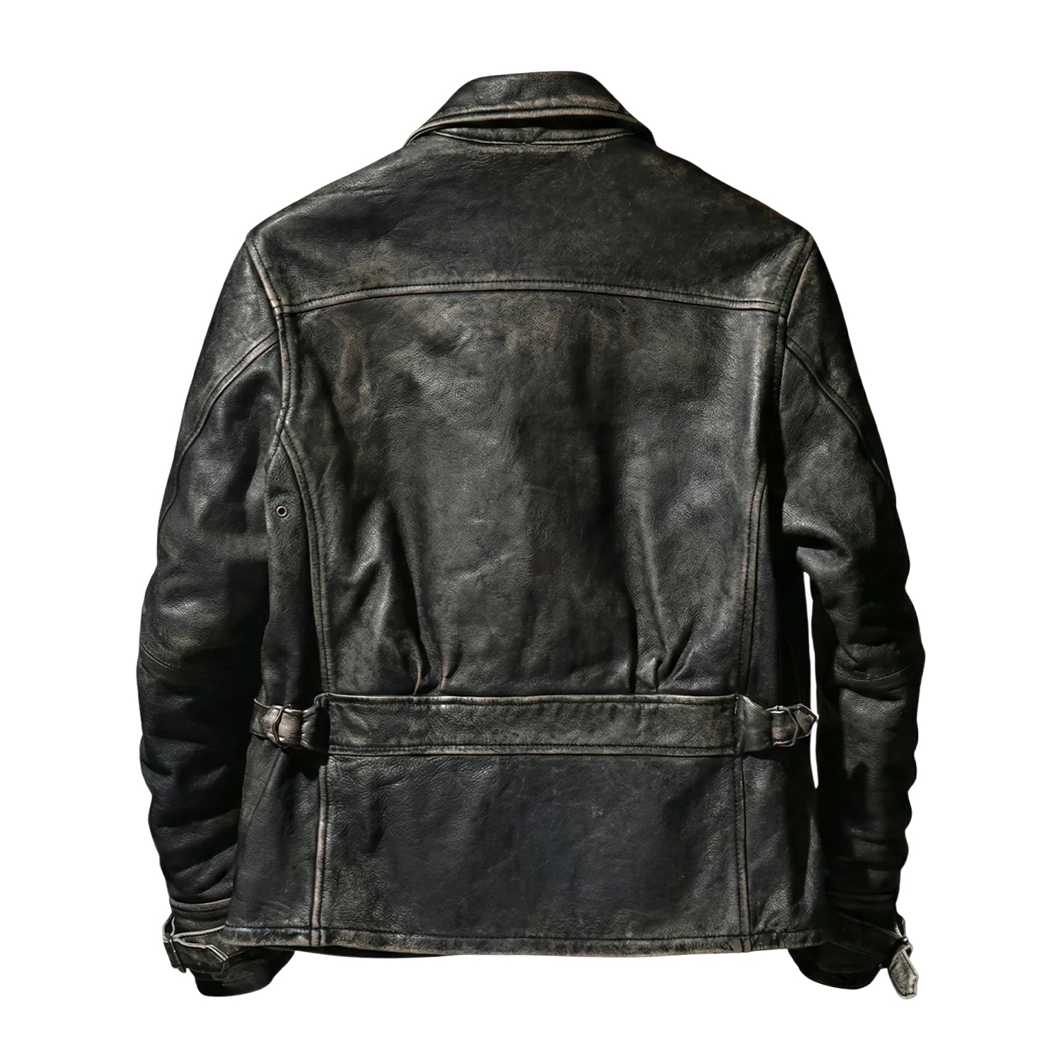 Men's Cafe Racer Distressed Finish Black Leather Jacket (Back)