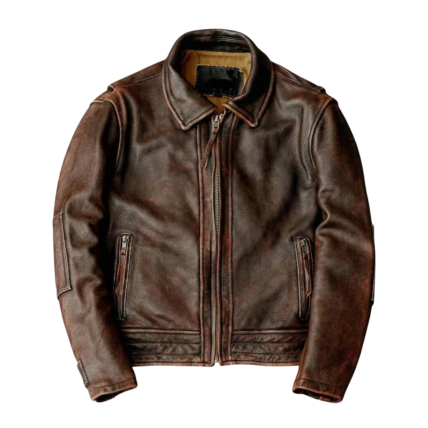 Men's Cafe Racer Vintage Patina Brown Leather Jacket