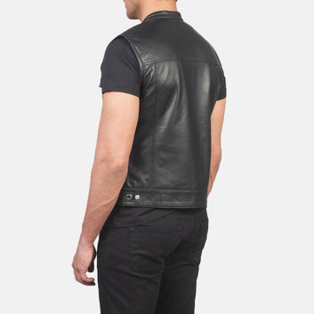 Men Atlas Black Leather Vest