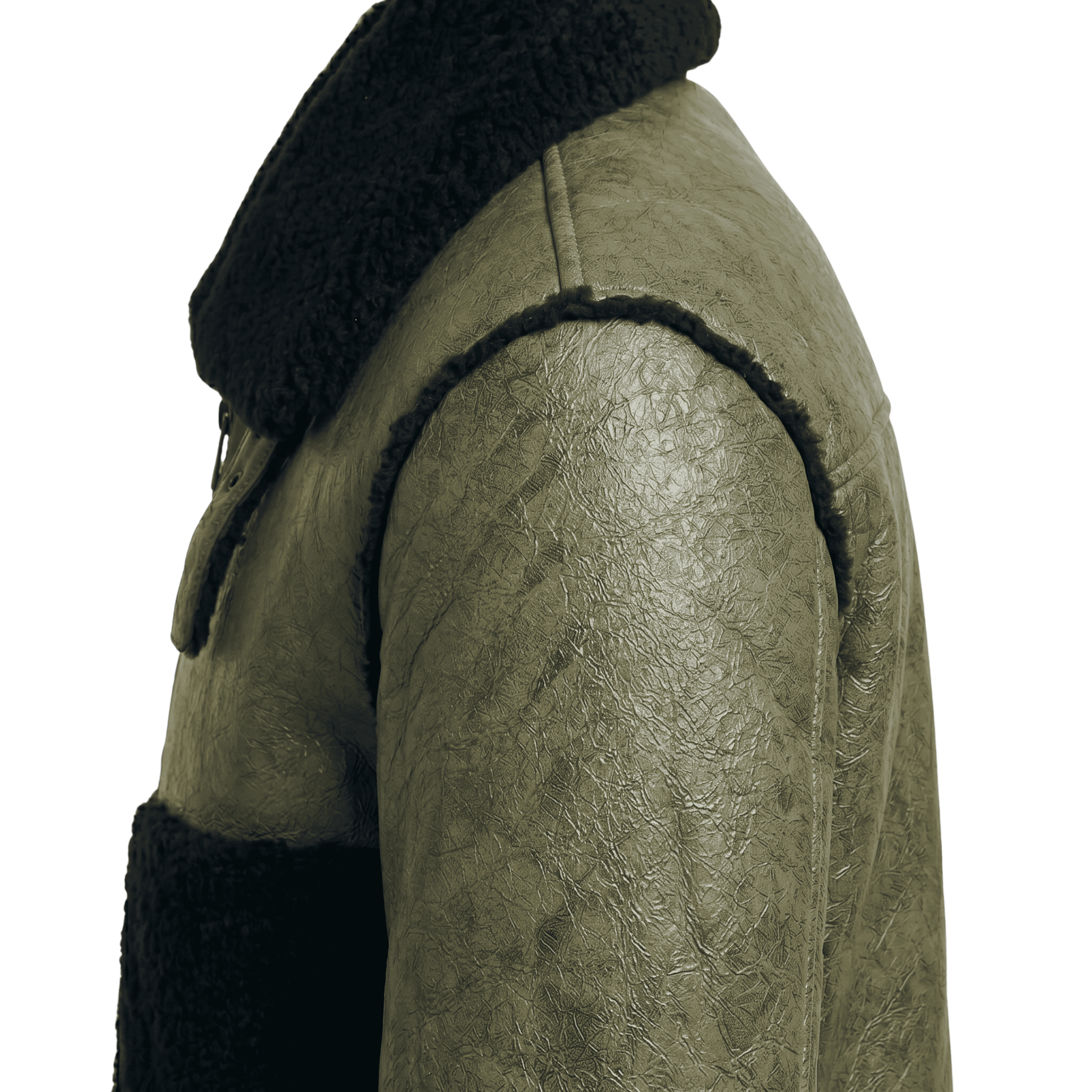 Men's B3 Flight Black Fur Olive Green Shearling Jacket (Side Pose)