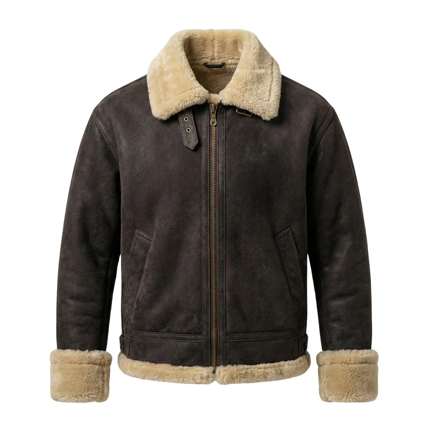 Men's B3 Flight Wide Shearling Collar Brown Shearling Jacket