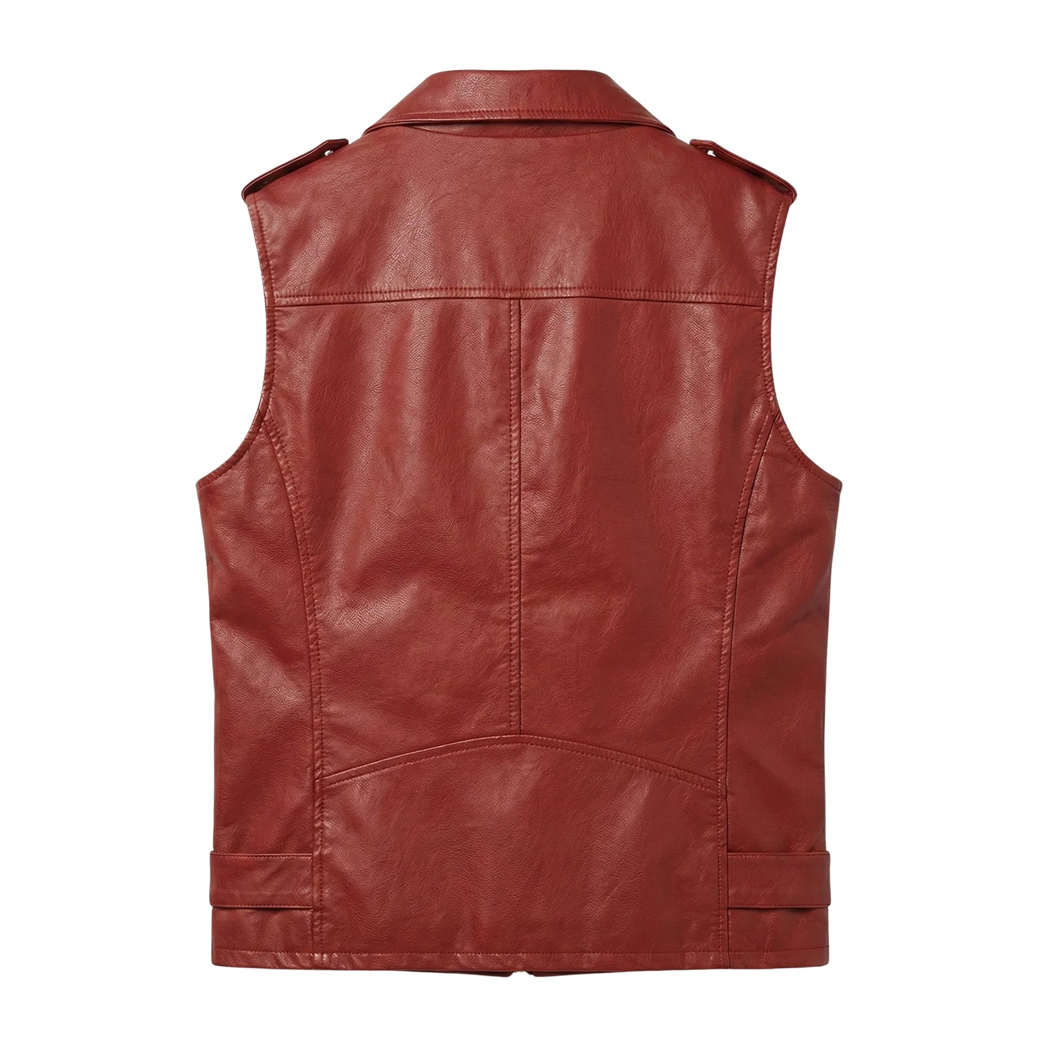 Men's Biker Asymmetrical Zipper Red Leather Vest (Back)