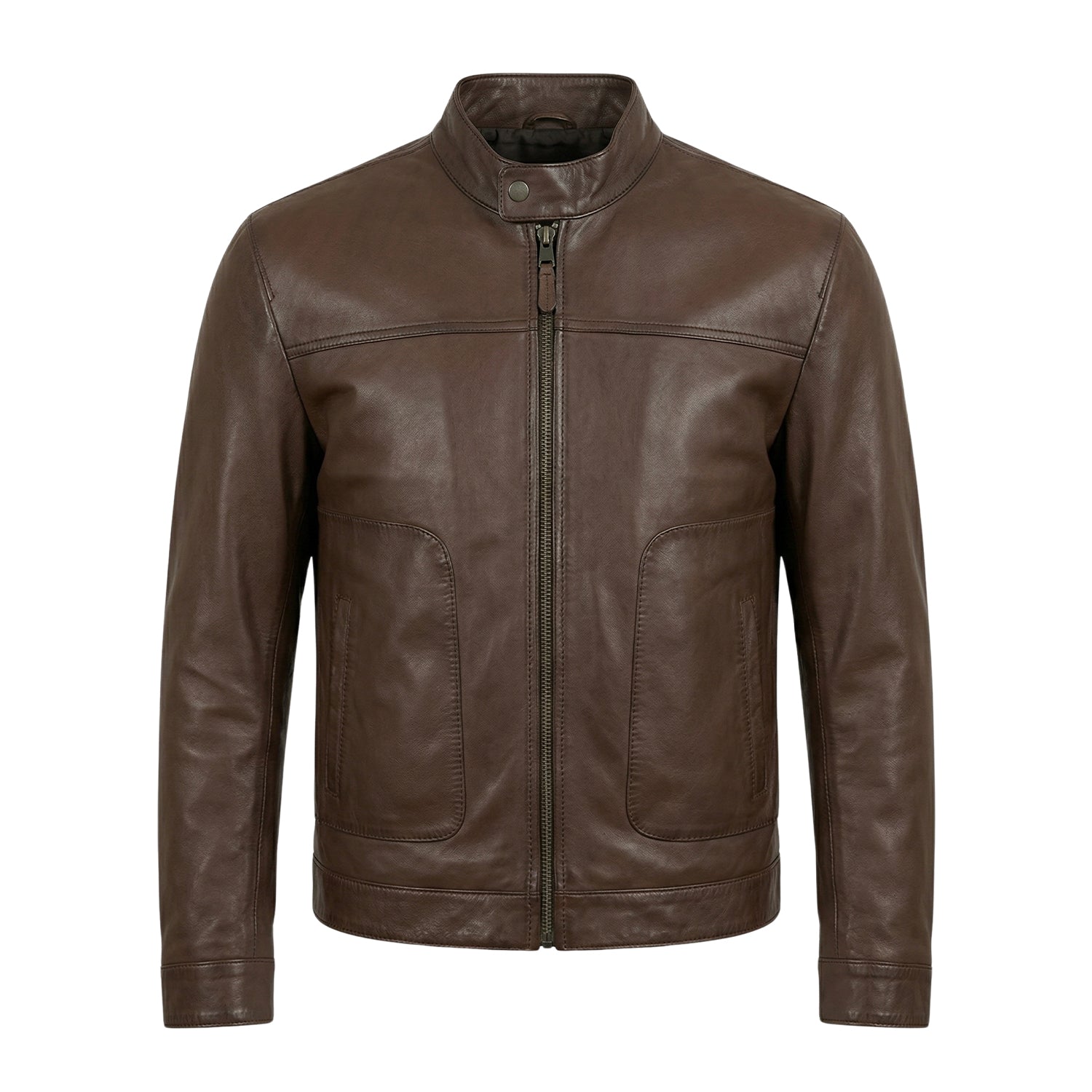 Men's Biker Motorcycle Brown Leather Jacket