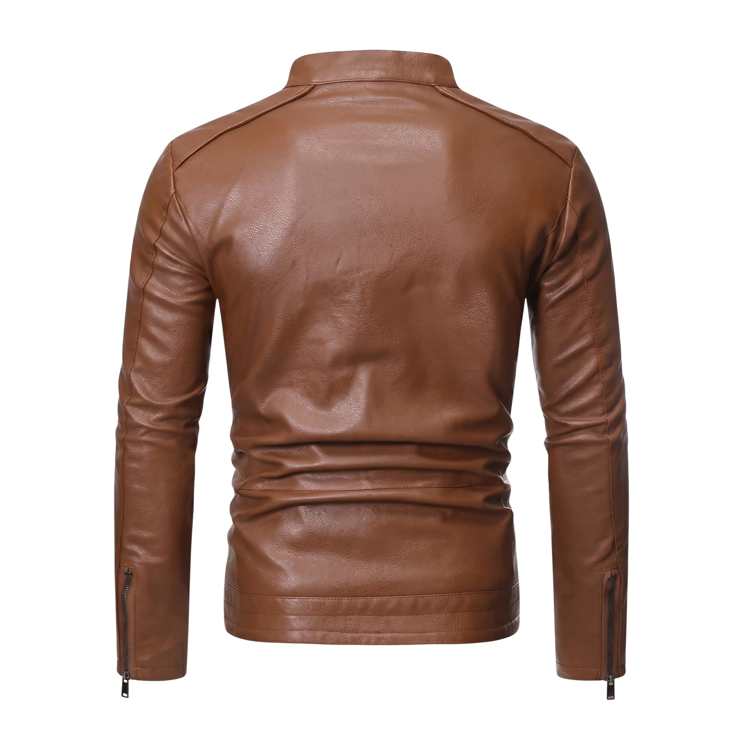 Men's Biker Ribbed Cuffs Brown Premium Leather Jacket (Back)