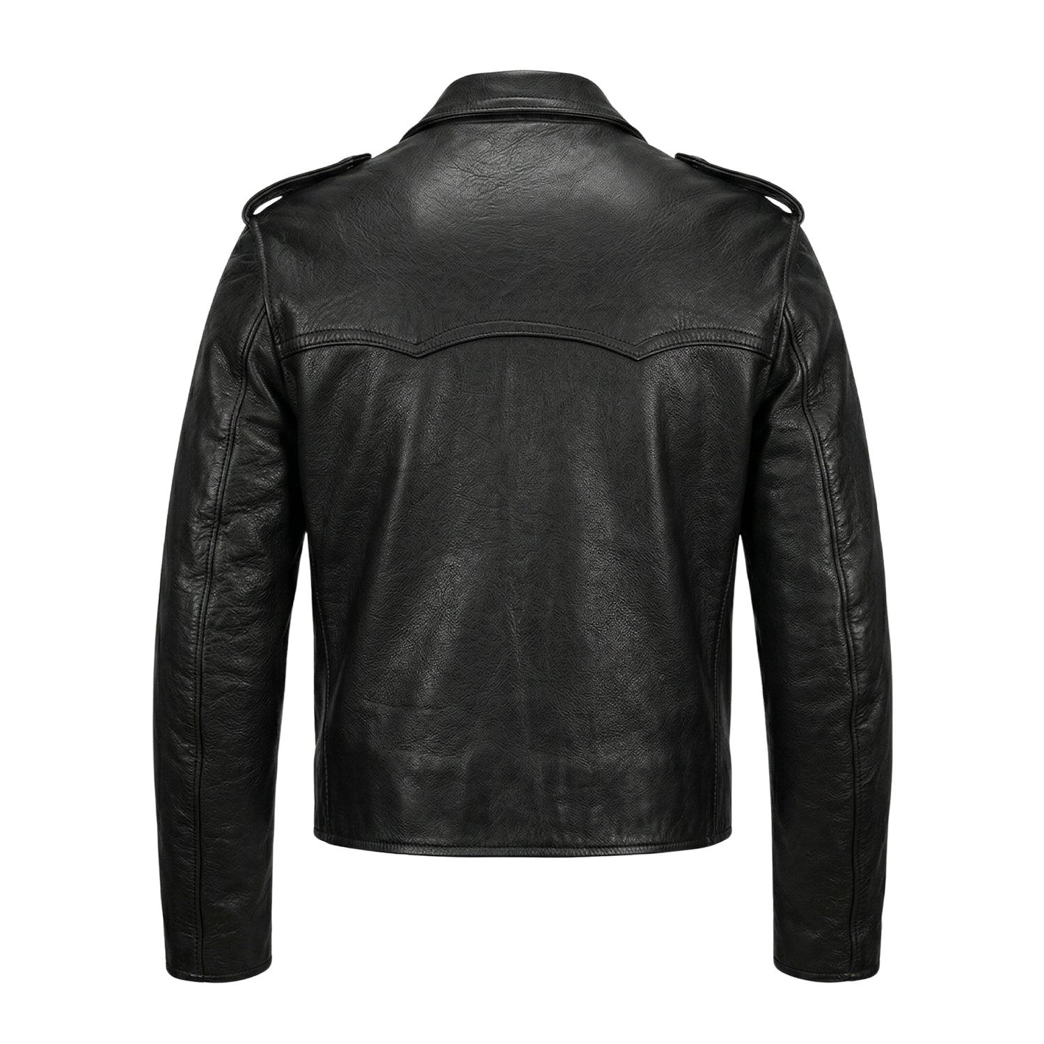 Men's Biker Ribbed Cuffs Leather Jacket (Back)