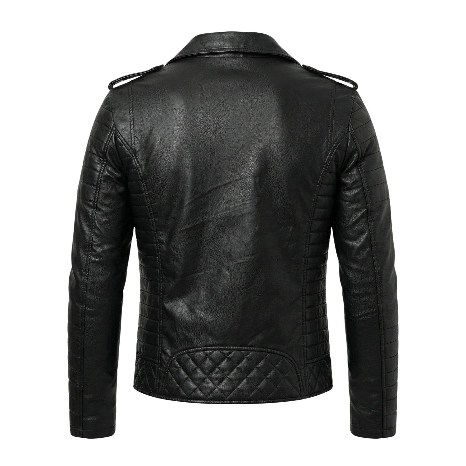 Men's Biker Slim Fit Black Leather Jacket (Back)