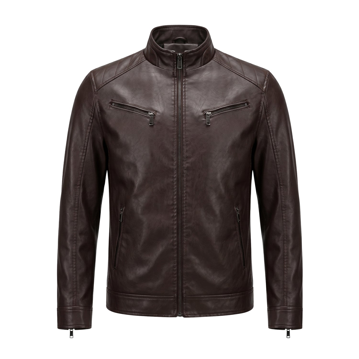 Men's Biker Slim Fit Brown Leather Jacket