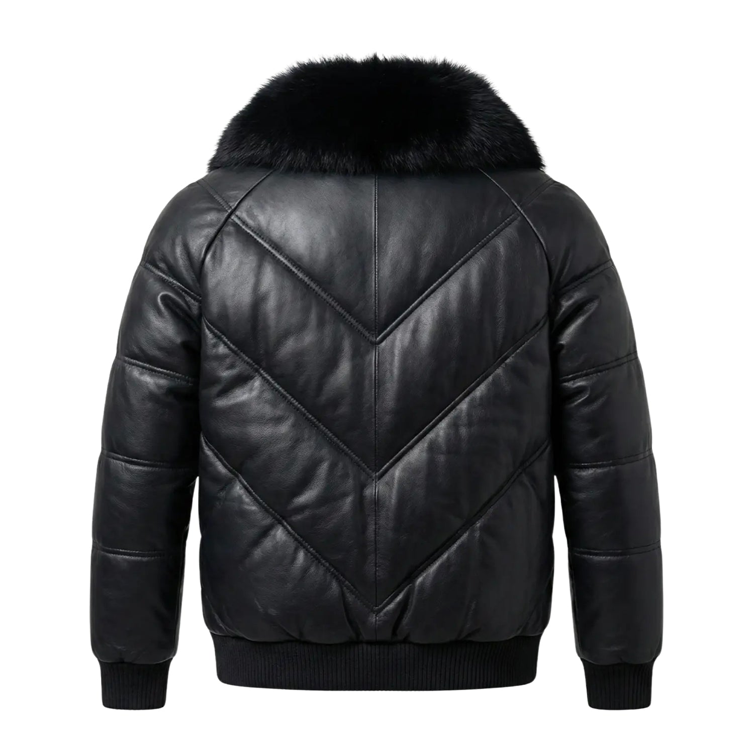 Men's Bomber Removable Collar Black Puffer Jacket (Back)