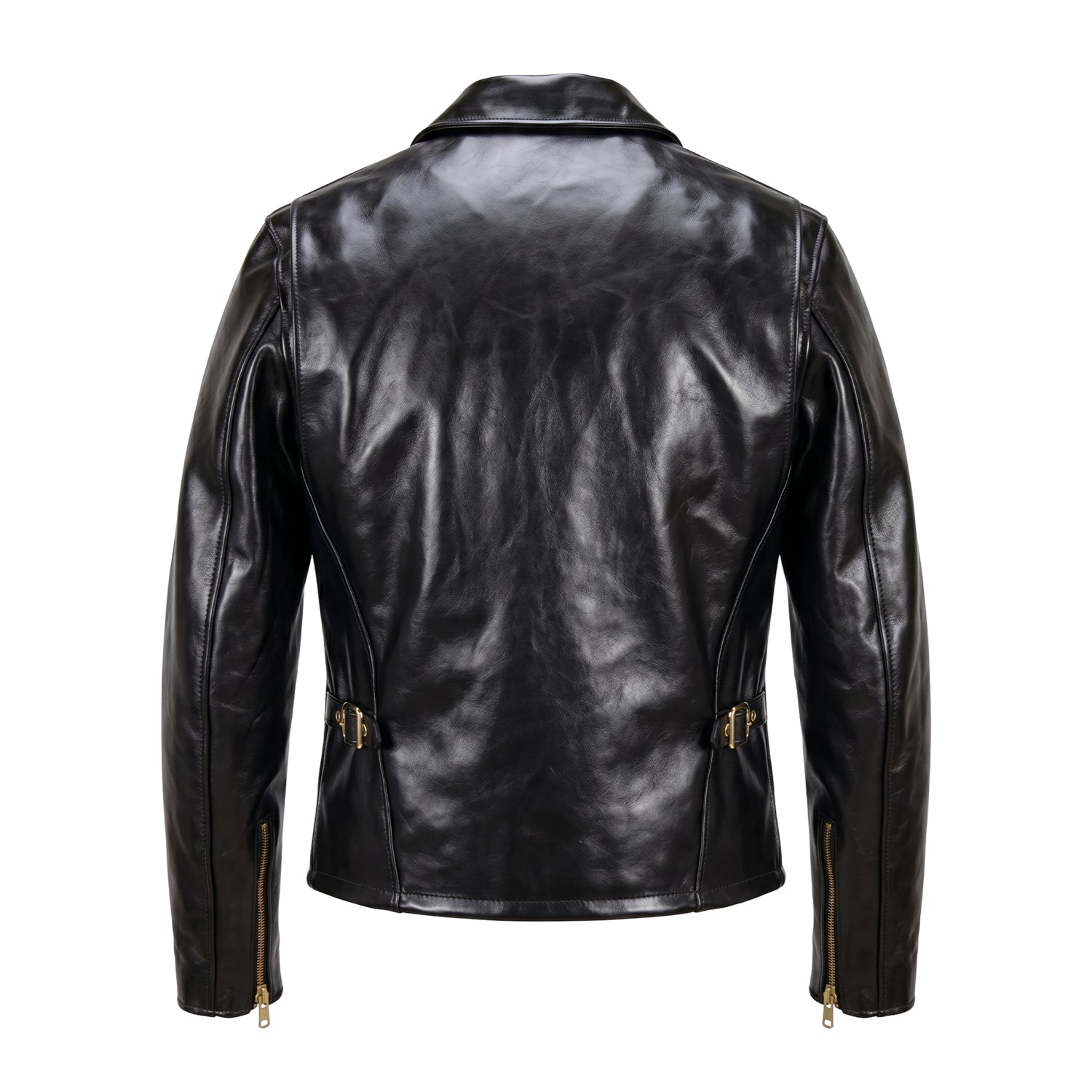 Men's Cafe Racer Golden Zip Black Leather Jacket (Back)