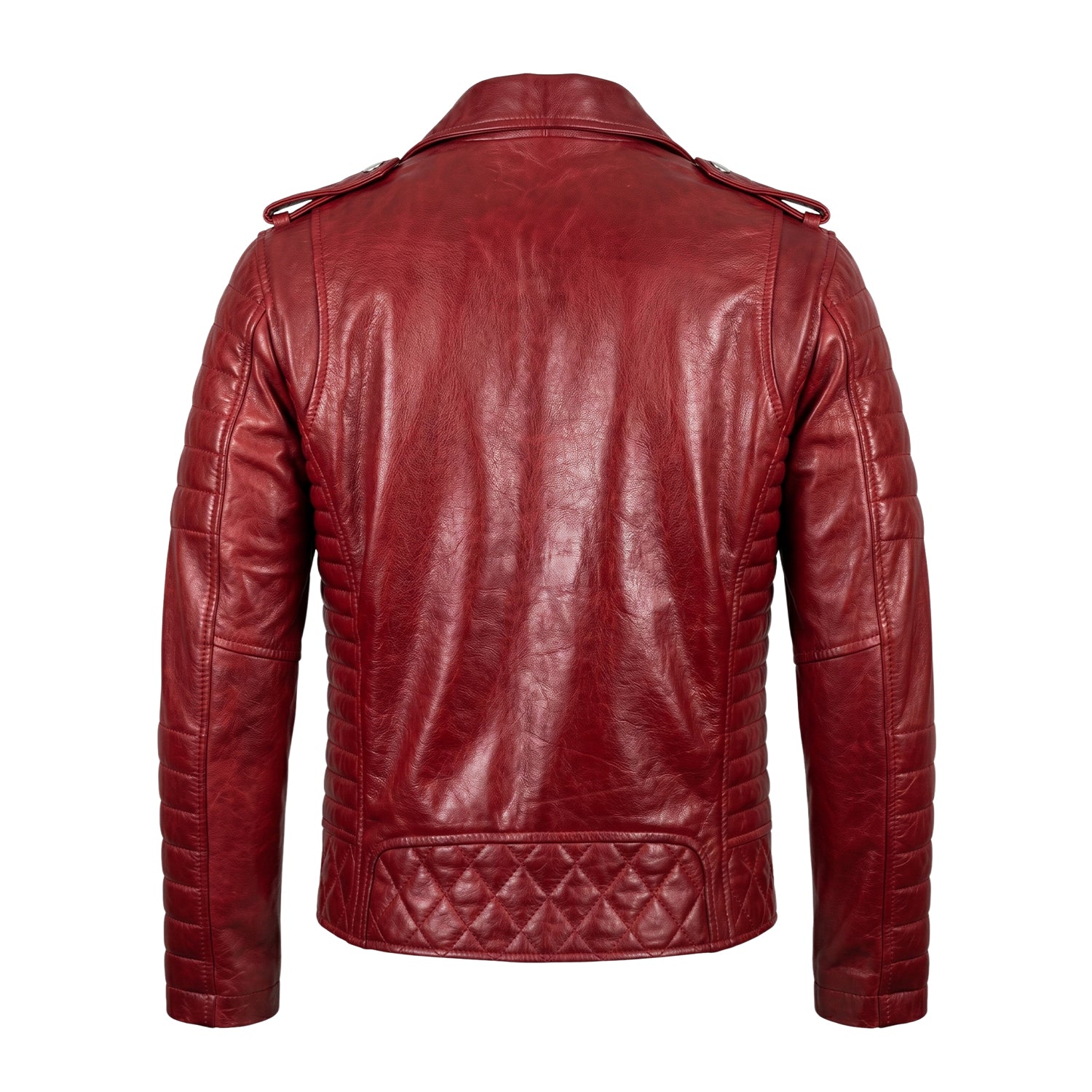Men's Cafe Racer Ribbed Cuffs Red Leather Jacket (Back)