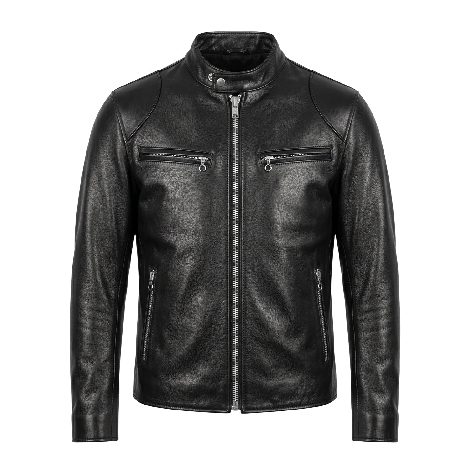 Men's Cafe Racer Slim Fit Black Leather Jacket