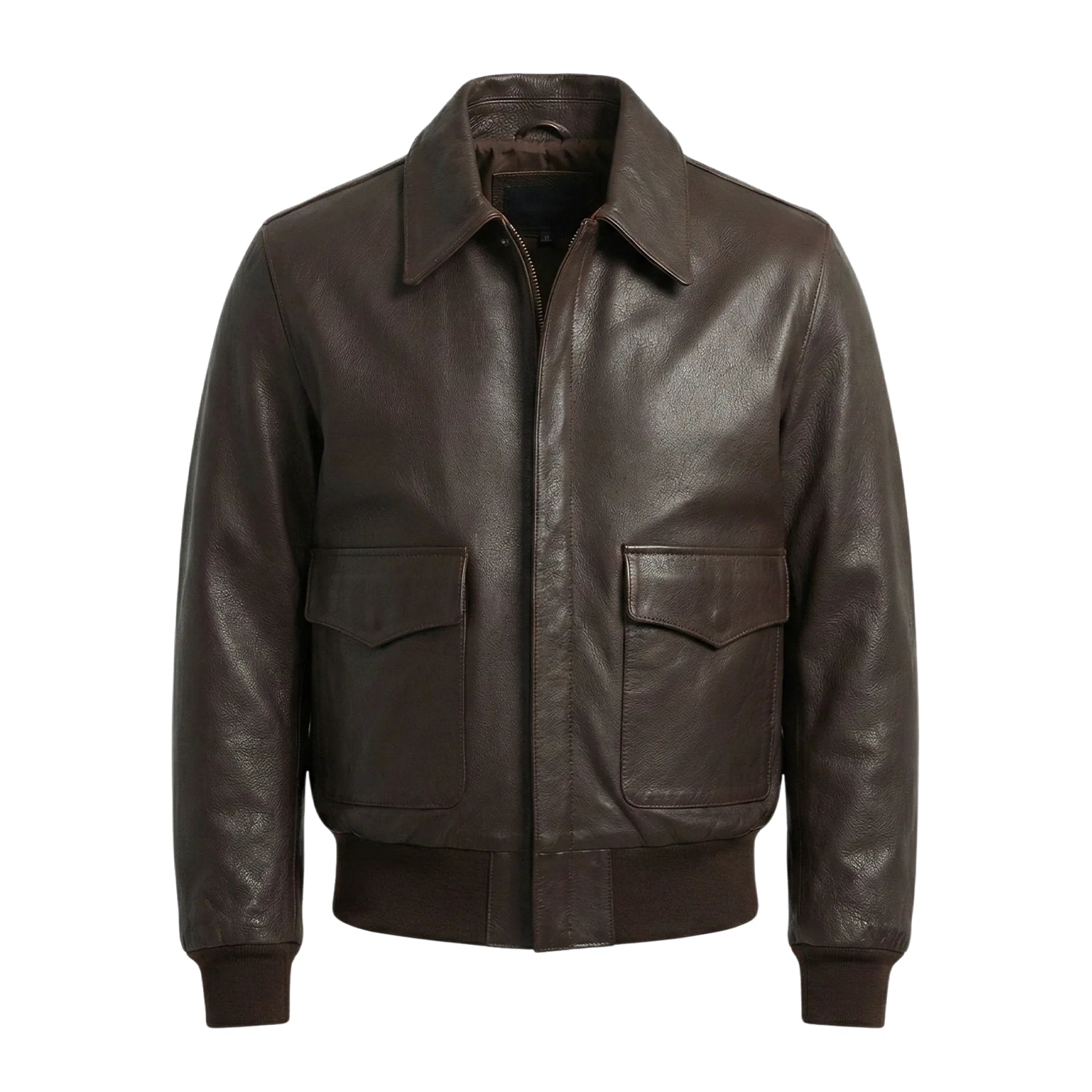 Men's Flight Ribbed Knit Cuffs brown Leather Jacket