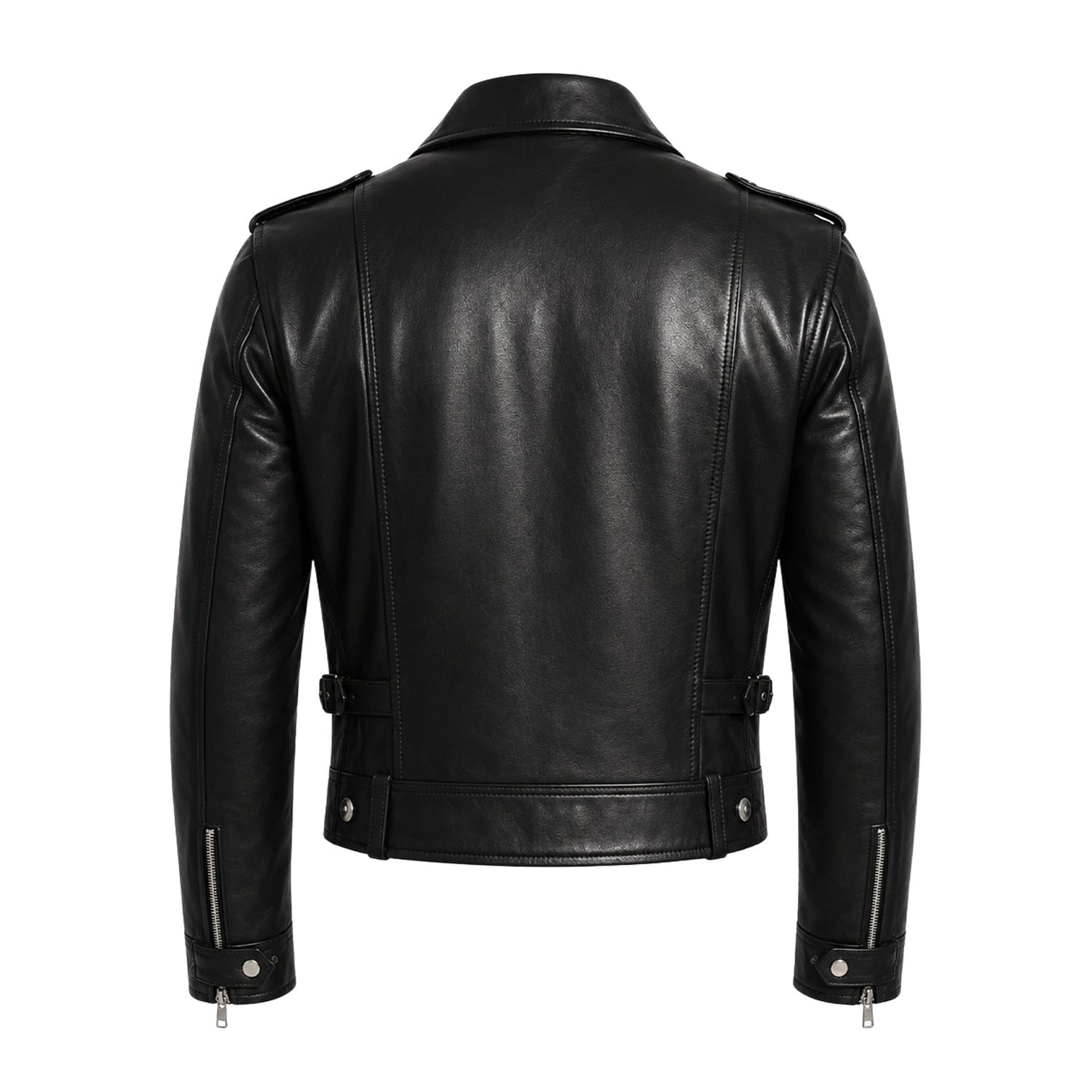 Men's Moto Lightweight Design Black Leather Jacket (Back)
