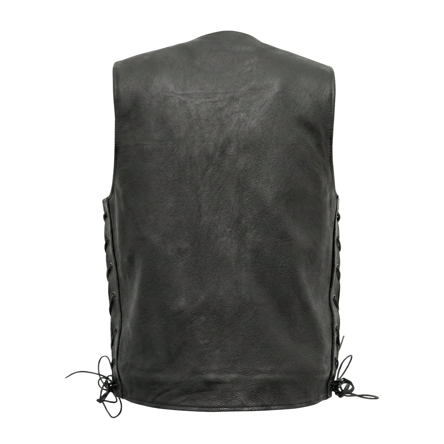 Men's Motorcycle Gambler Black Leather Vest (Back)