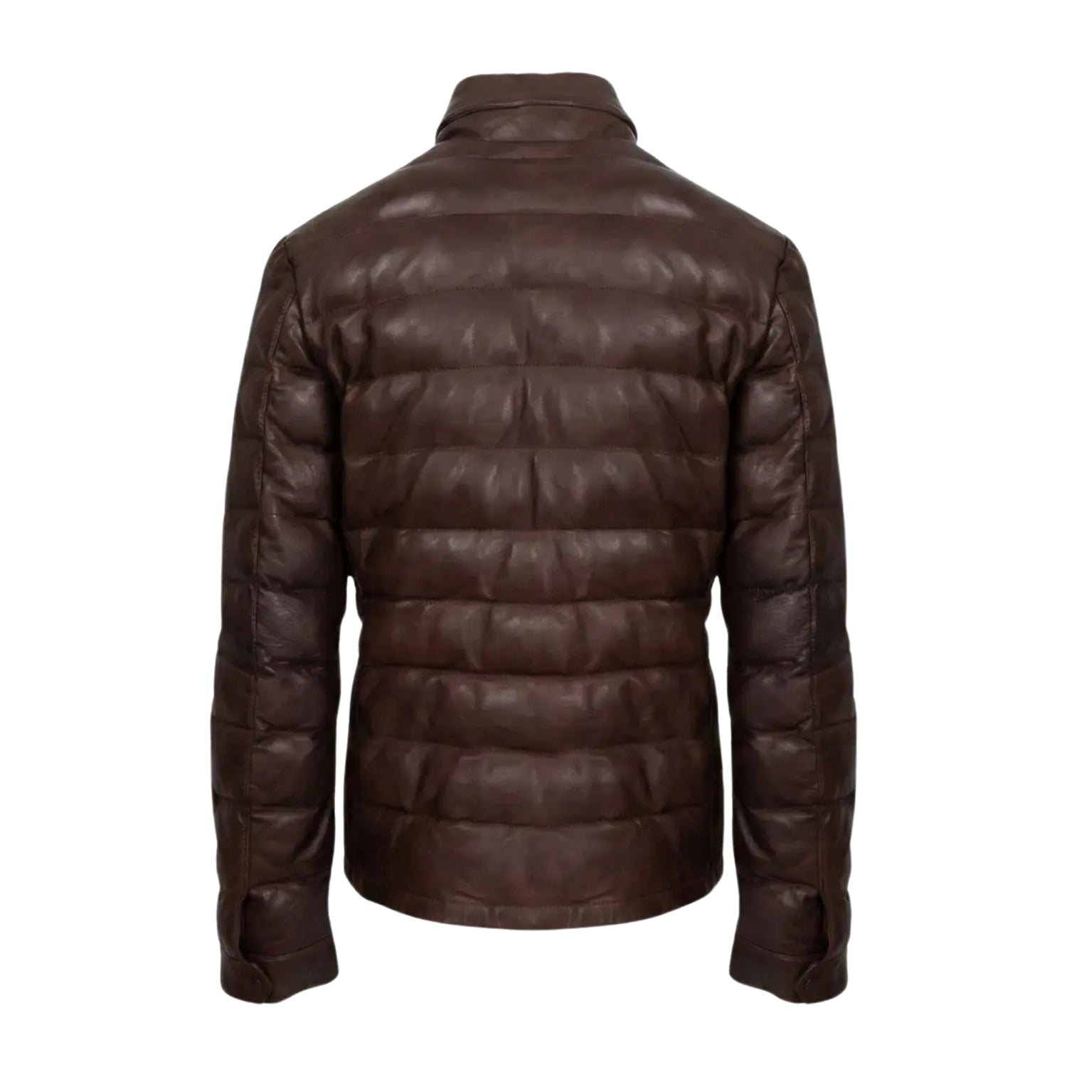 Men's Quilted Handmade Vintage Dark Brown Puffer Jacket (Back)