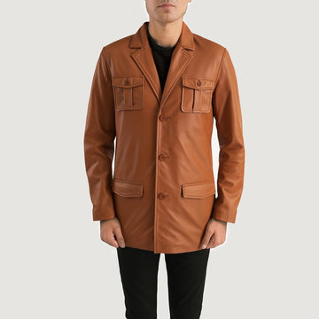 Men Ray Cutler Tan Brown Leather Blazer