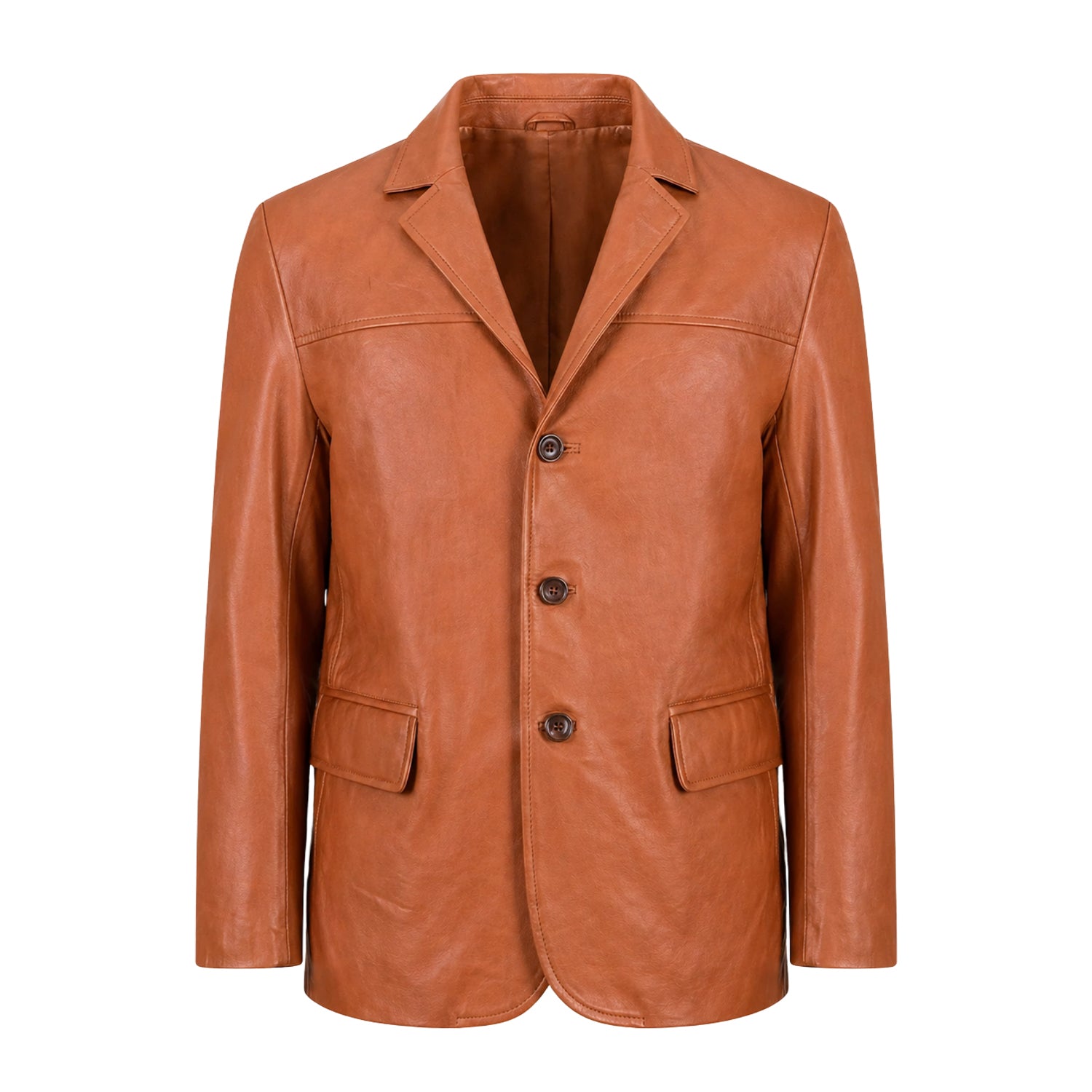 Men's Slim Fit James Tan Brown Leather Blazer