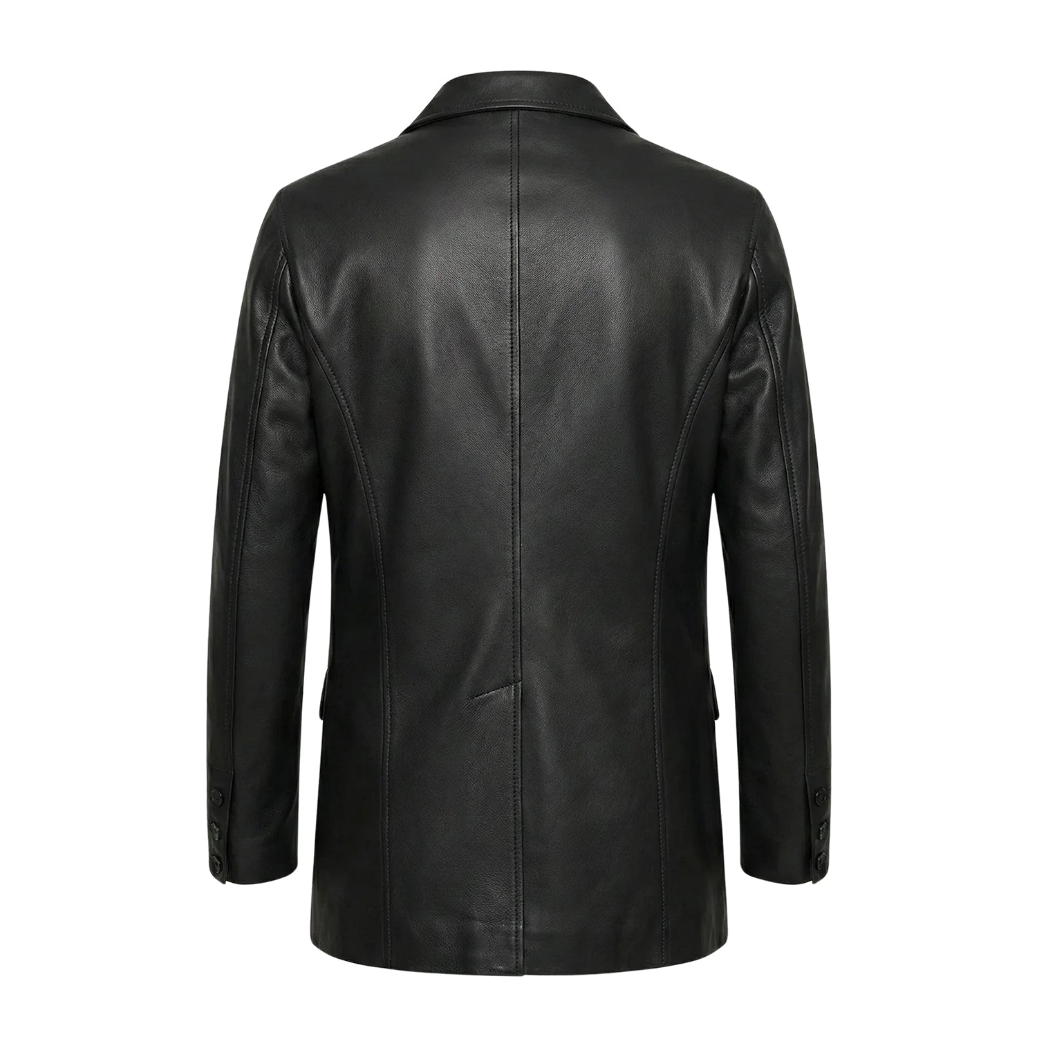 Men's Slim Fit Ray Cutler Black Leather Blazer (Back)