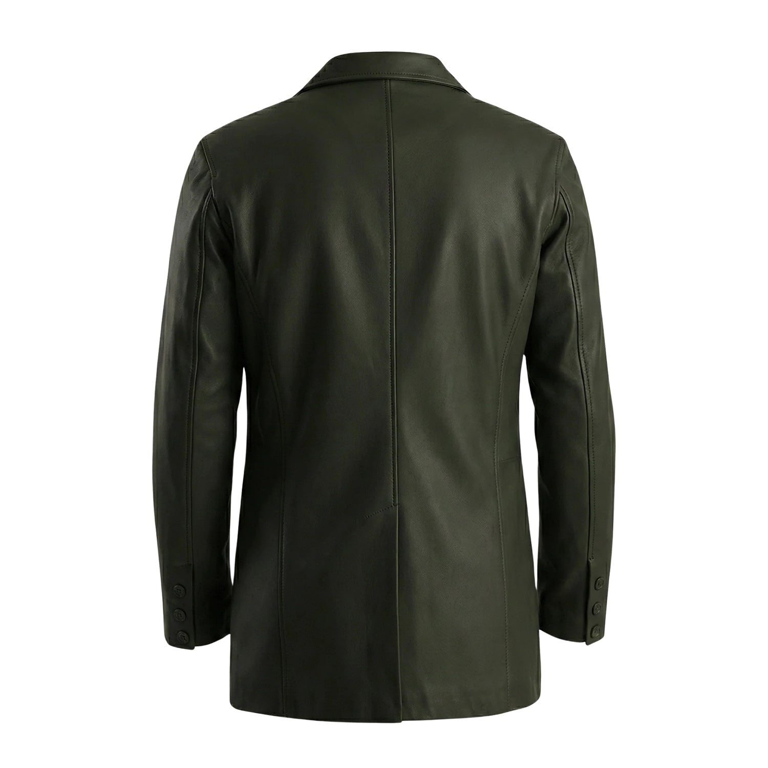 Men's Slim Fit Ray Cutler Green Leather Blazer (Back)