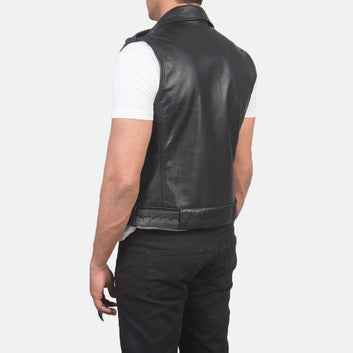 Men Sullivan Black Leather Biker Vest