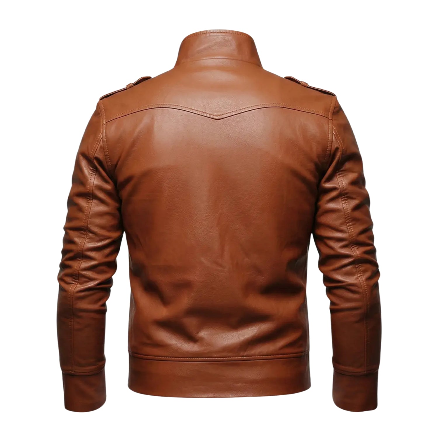Men's Trucker Button Front Brown Leather Jacket (Back)