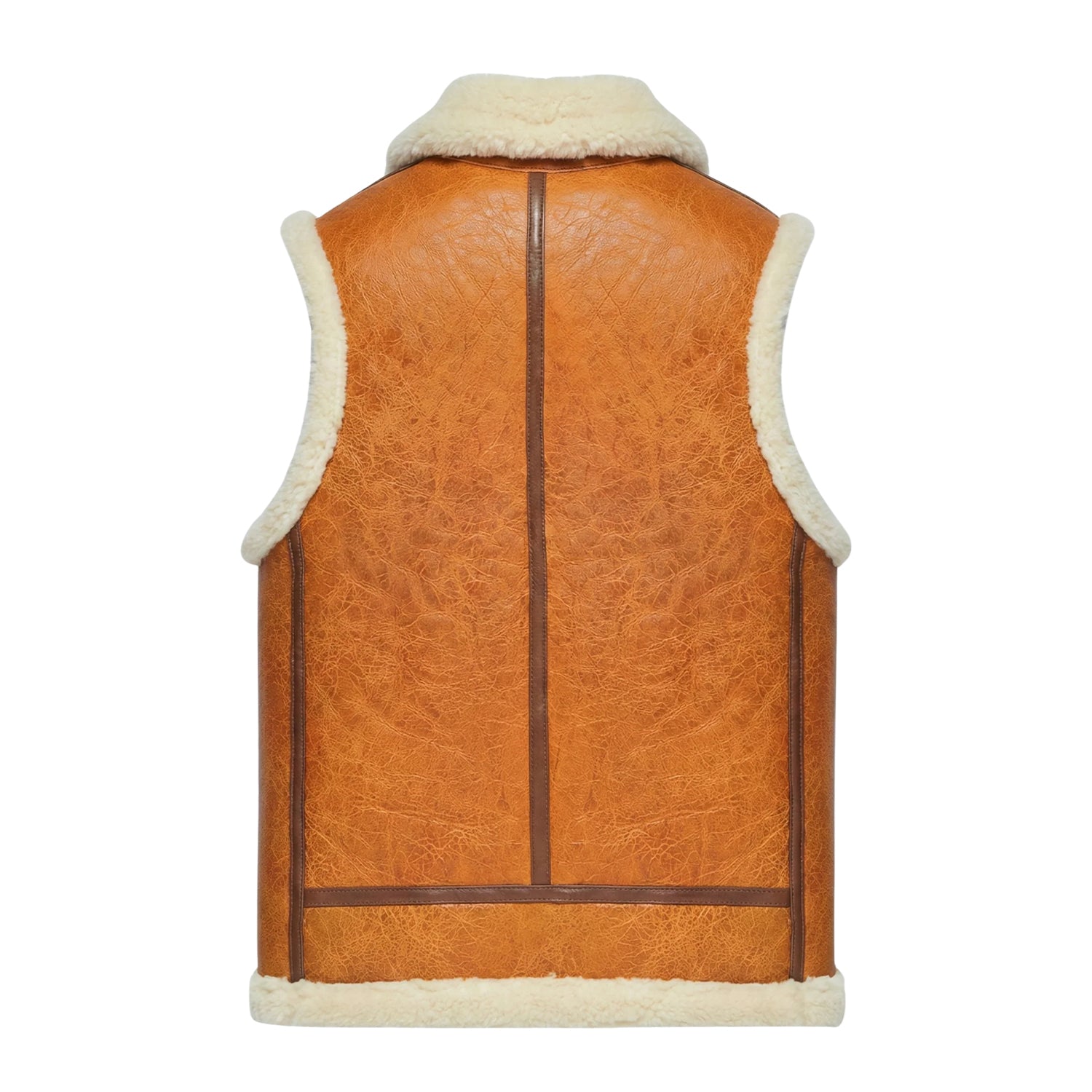 Men's Vest Real Fur Lining Brown Shearling Jacket (Back)