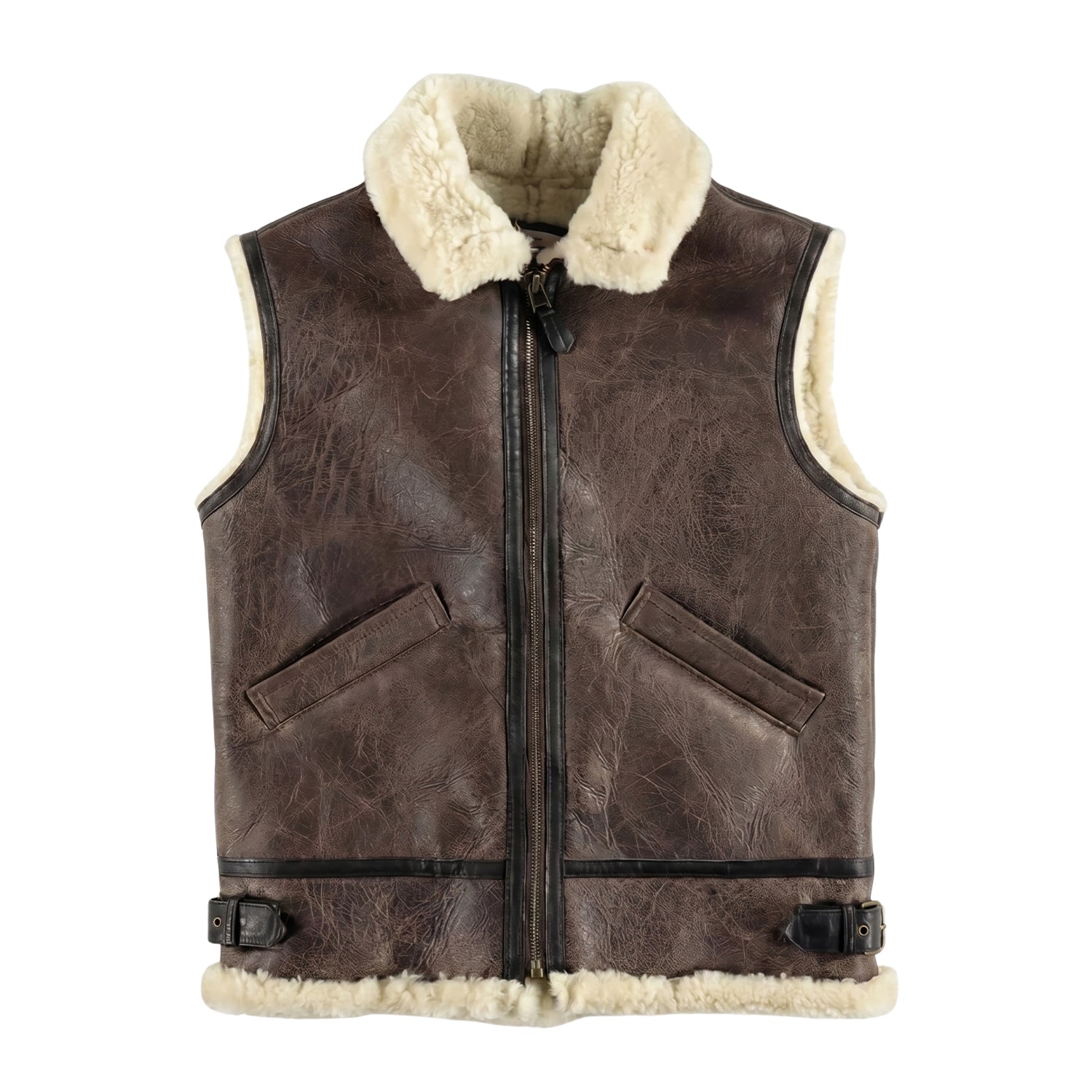Men's Vest Sleeveless Style Brown Shearling Jacket