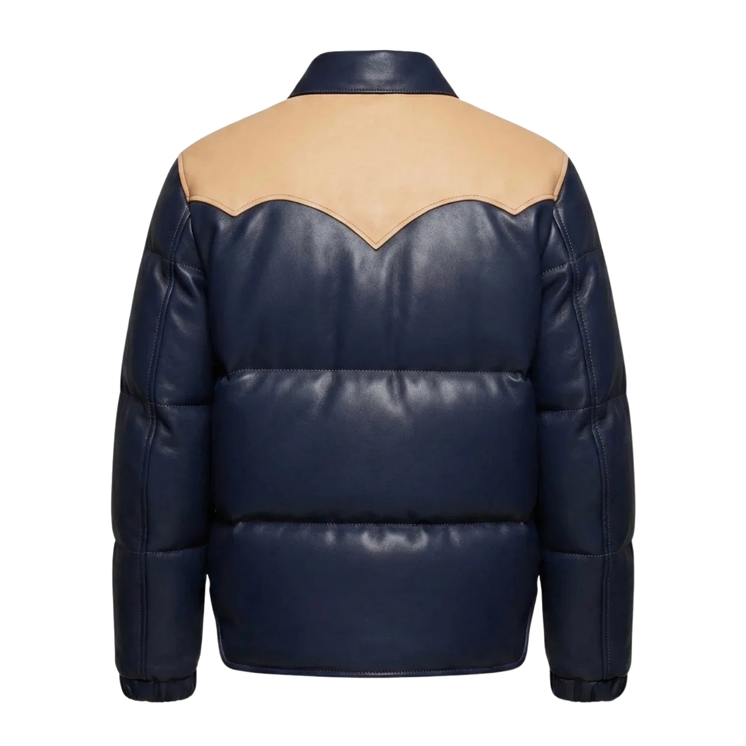 Mens Blue Puffer Leather Jacket (Back)